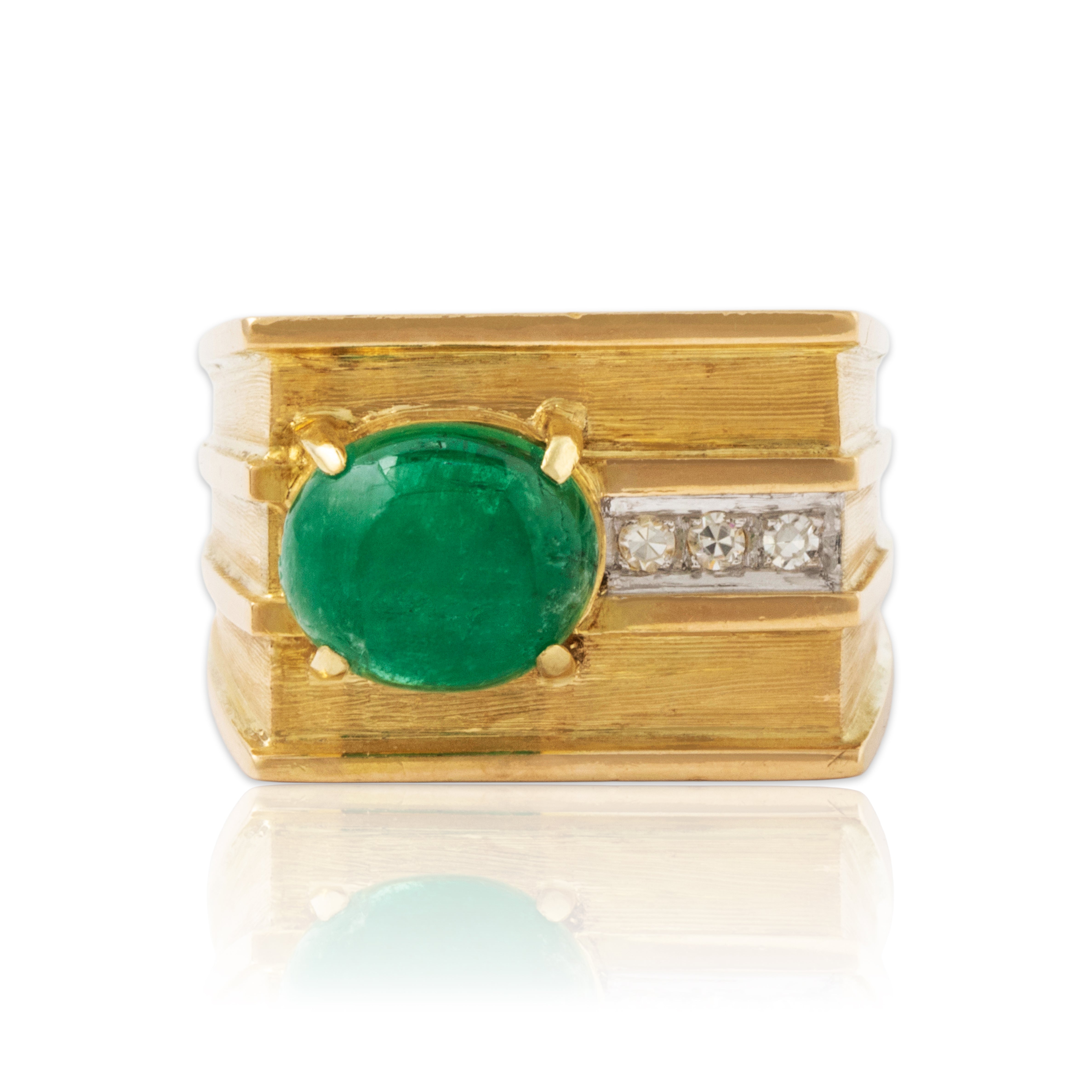 Vintage 14k Yellow Gold 2.8ct Emerald Diamond Bold Architectural Ring 6.25、mySite、hinf8tx79