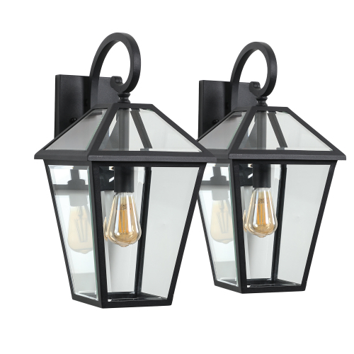 10" 2pcs Outdoor Wall Lanterns, Black Finish Weatherproof Wall Sconce with Clear Glass Panels, Vintage Exterior Light Fixtures for Porch, Patio, Garage, and Entryway (Bulb Not Included)、、eastwooduniform