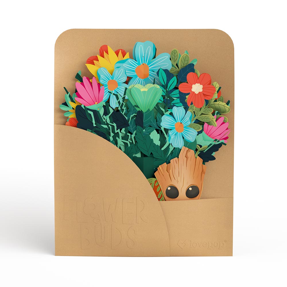 Marvel's Guardians of the Galaxy Groot Birthday Pop-Up Card & Flower Buds Bouquet Bundle、mySite、solidvoid