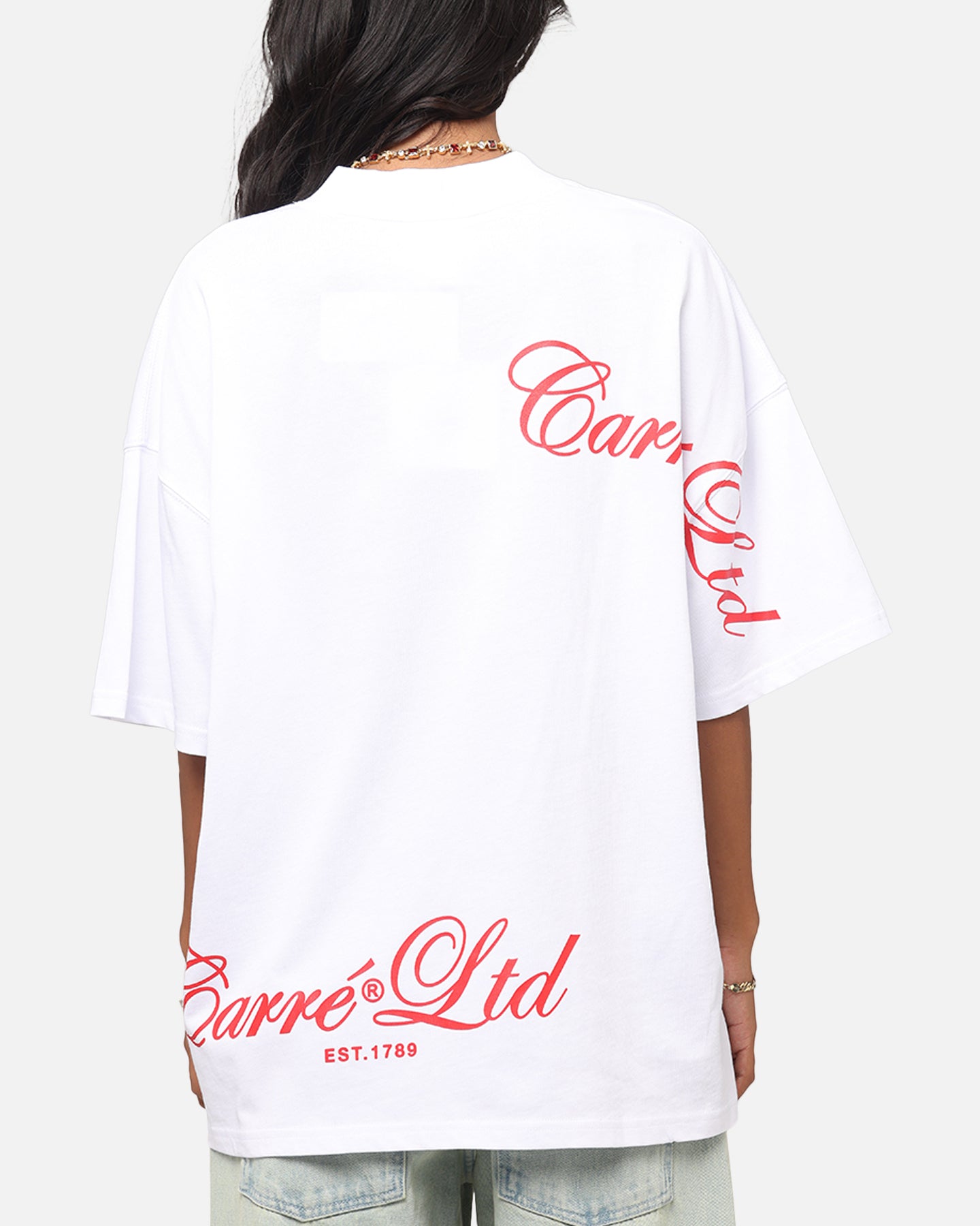 Carre Side Script Oversized T-Shirt White/Red、mySite、zt4zffjzw