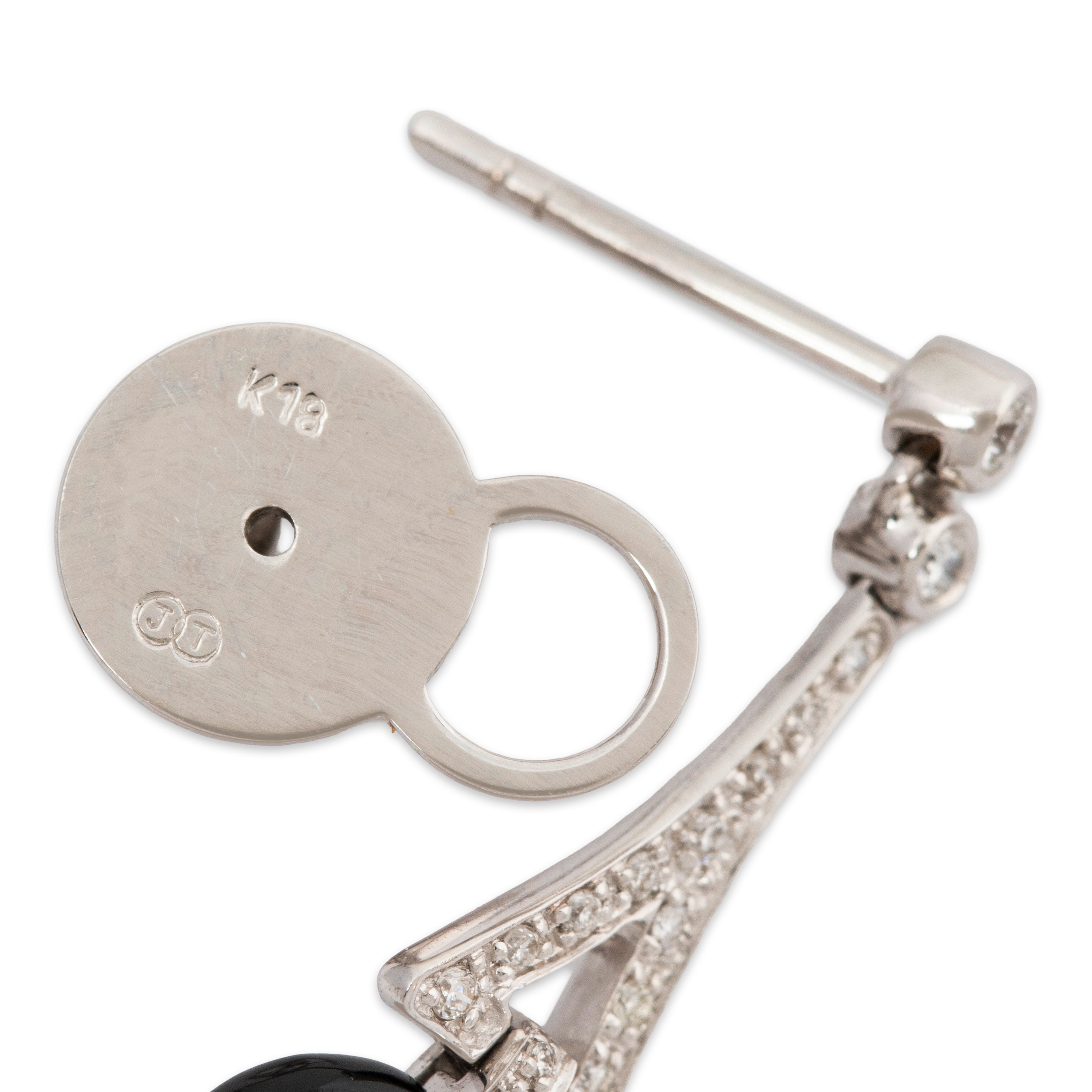 Abbott & Oaks 18k White Gold Coral Onyx Diamond Art Deco Style Dangle Earrings、mySite、hinf8tx79