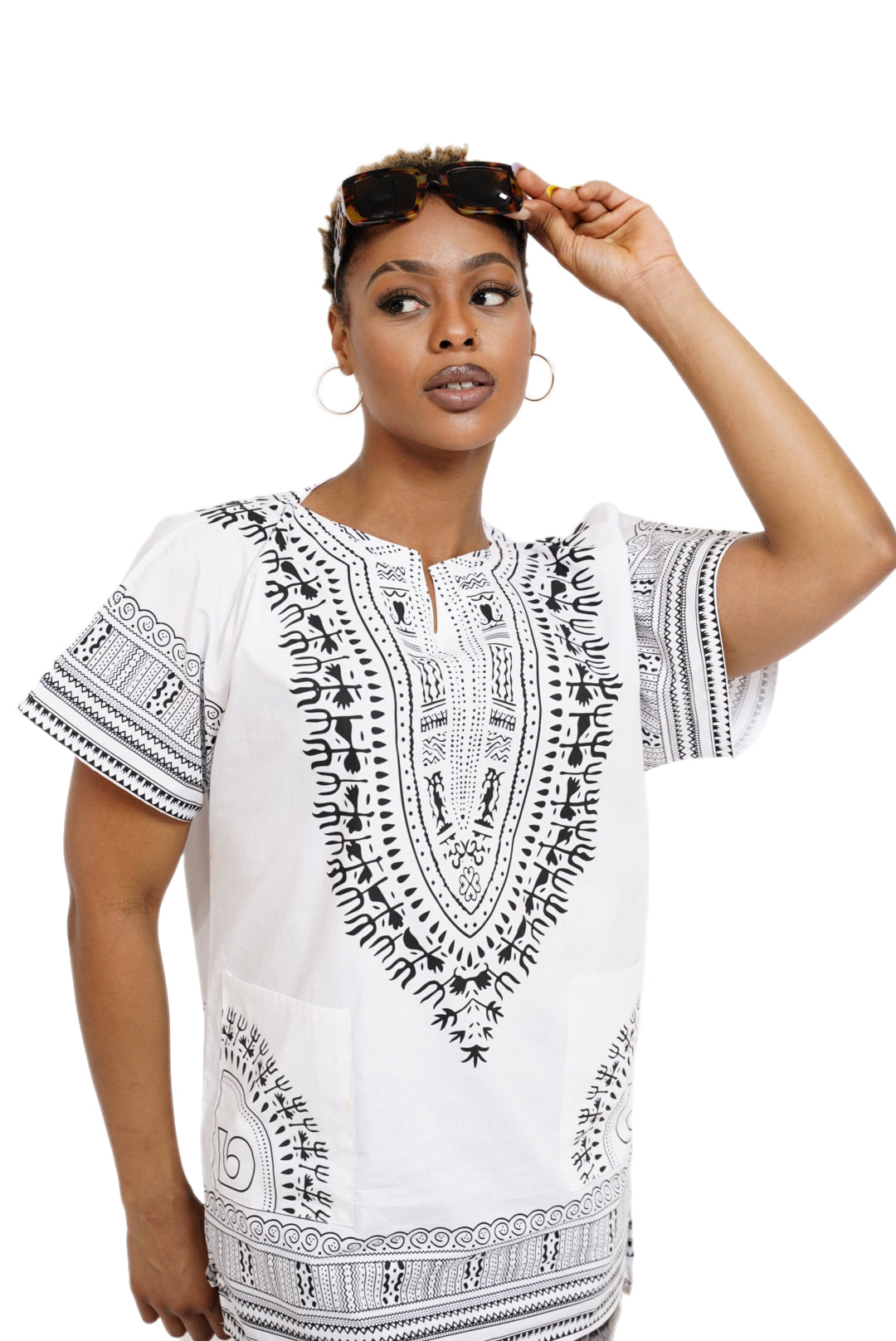 Dupsie's White African Print Unisex Dashiki Shirt Suitable for Festivals, Concerts, Cruises, Outdoor Events -DP3830M、mySite、solidvoid