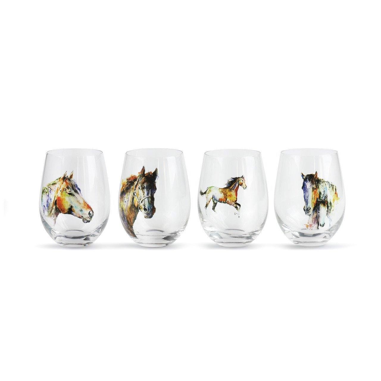 Stemless Wine Glasses-Glorious Nature and Horse Inspired Artwork *、mySite、g9winljtr