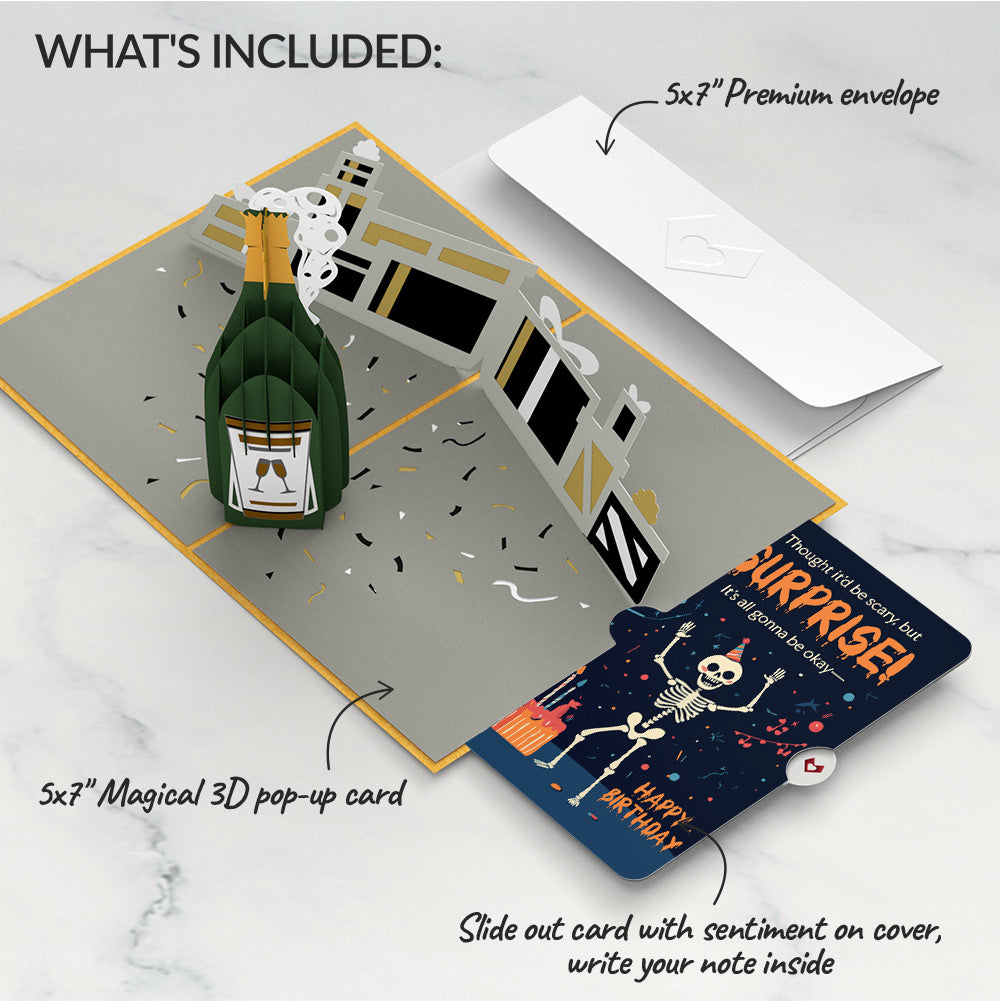 Champagne Celebration Birthday Pop-Up Card and Surprise Skeleton Sentiment Set、mySite、solidvoid