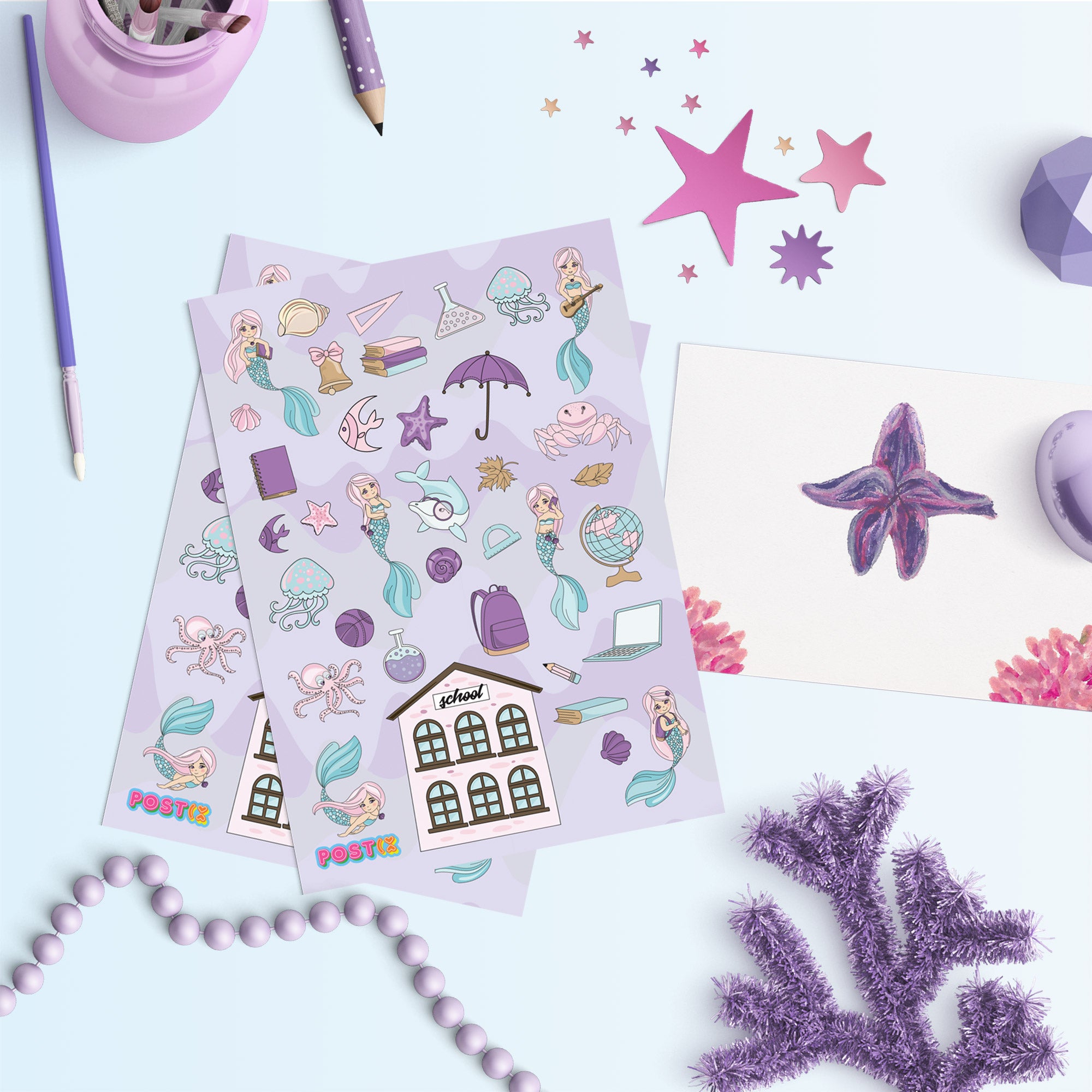  Even Mermaids Go to School Sticker Sheet、mySite、ghnorth