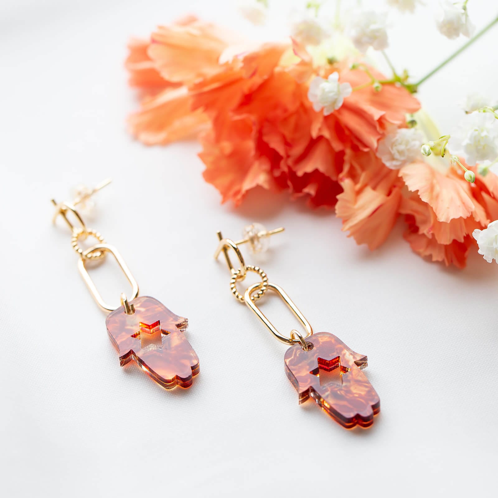 Tortoise and Gold Paper Clip Hamsa Earrings、mySite、topwebapps