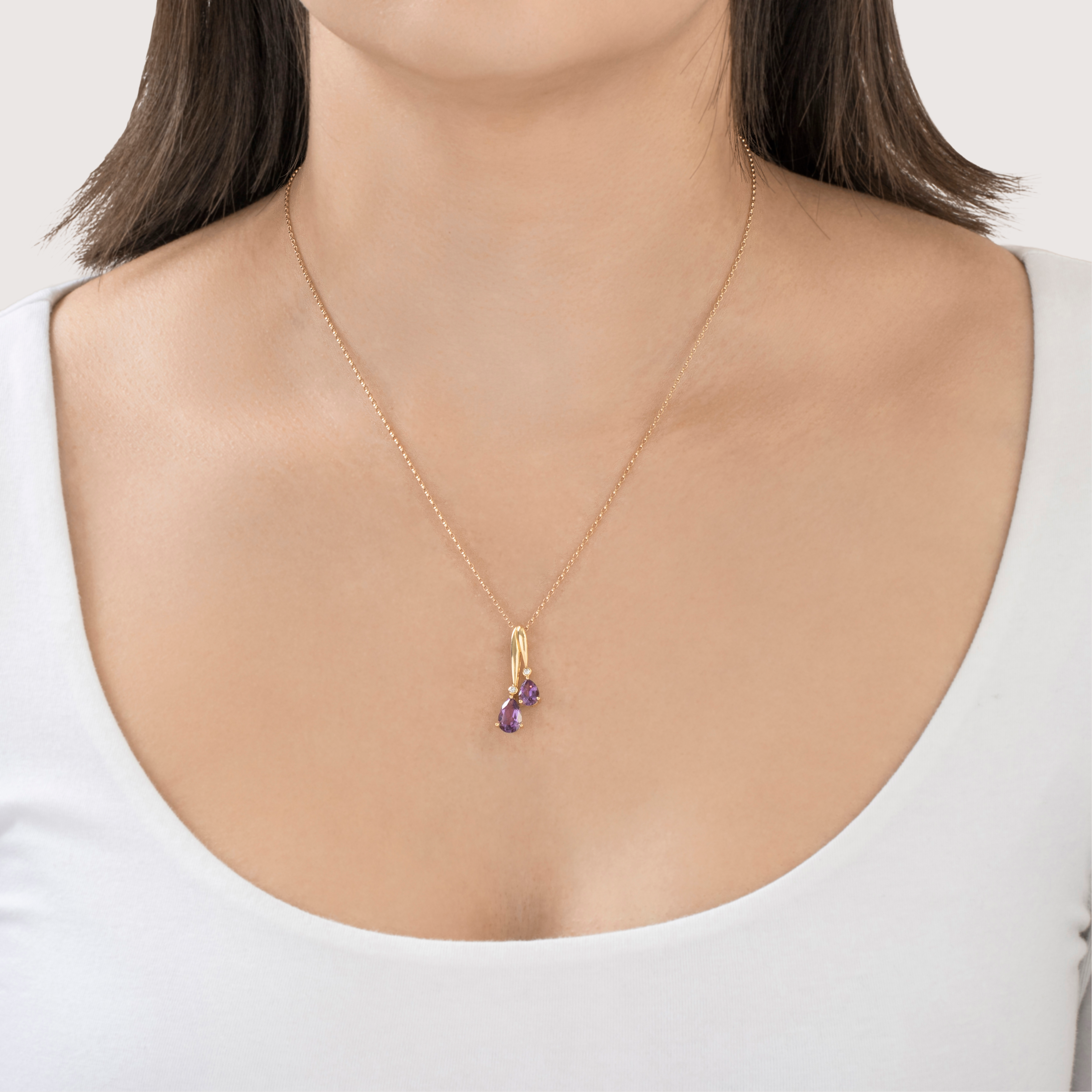 Vintage 18k Yellow Gold 1.56cttw Amethyst Diamond Duet Of Teardrops Pendant、mySite、hinf8tx79