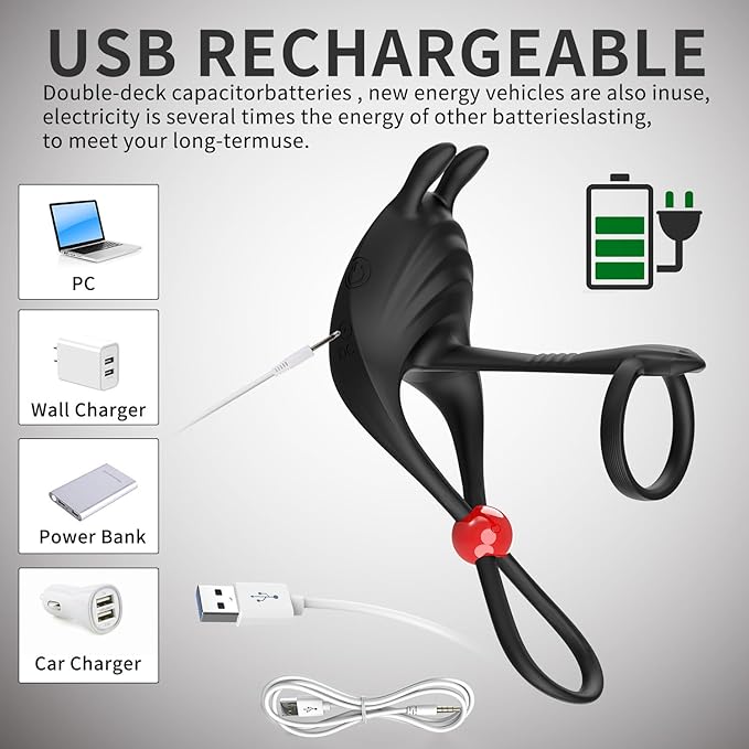 Rabbit Cock Ring | Vibrating G-spot & Clitoral Stimulator | Universal Fit | Stretchy | USB、mySite、bottomscart