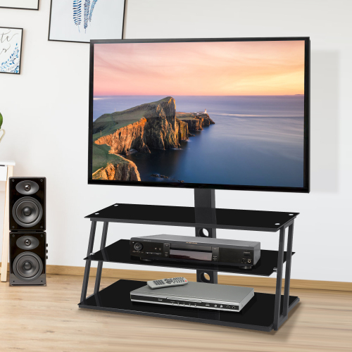 Black Multi-Function Angle And Height Adjustable Tempered Glass TV Stand、、casual