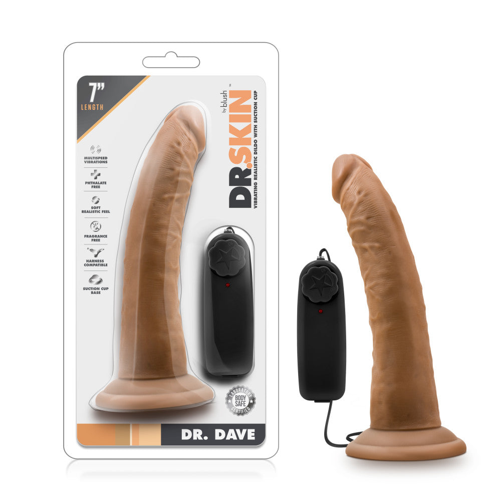 Dr. Skin By Blush® | Dr. Dave Realistic Mocha 7.5-Inch Long Remote Control Vibrating Dildo With Suction Cup Base、mySite、bottomscart