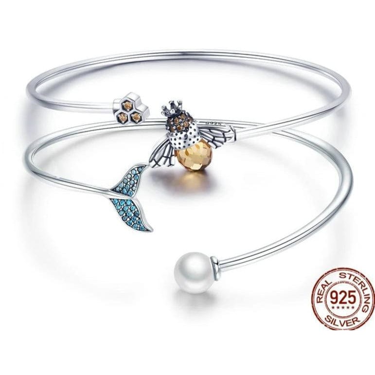 Sterling Silver Bangle Bracelets Gorgeous Blue Fish Tail, Honey Bee, Love and Valentine's Day Gift Ideas Elegant and Unusual!、mySite、g9winljtr