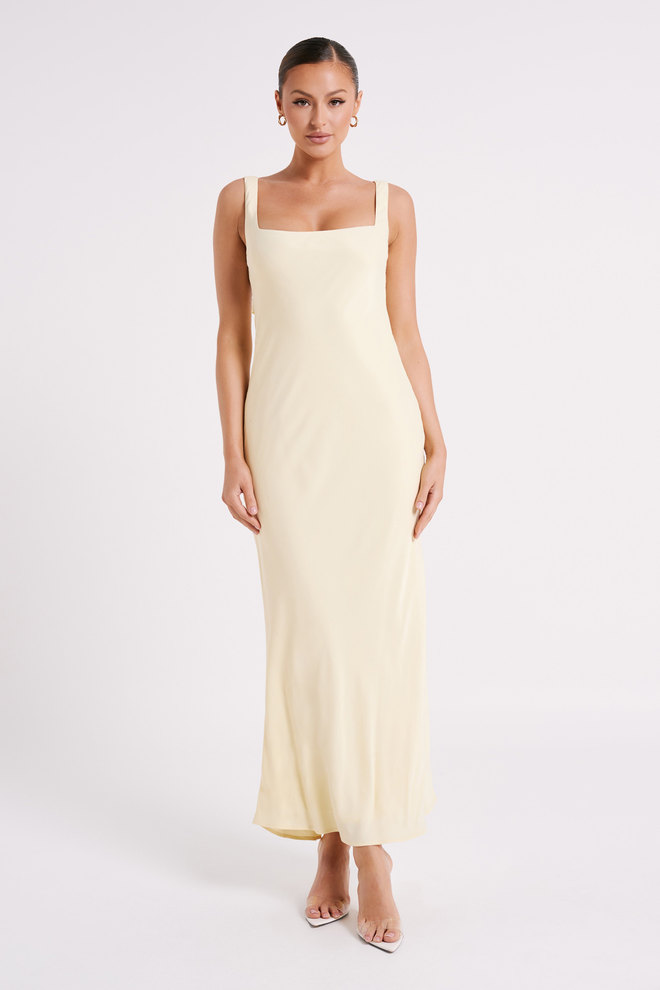 Ensley Satin Maxi Dress - Light Yellow、mySite、solidvoid