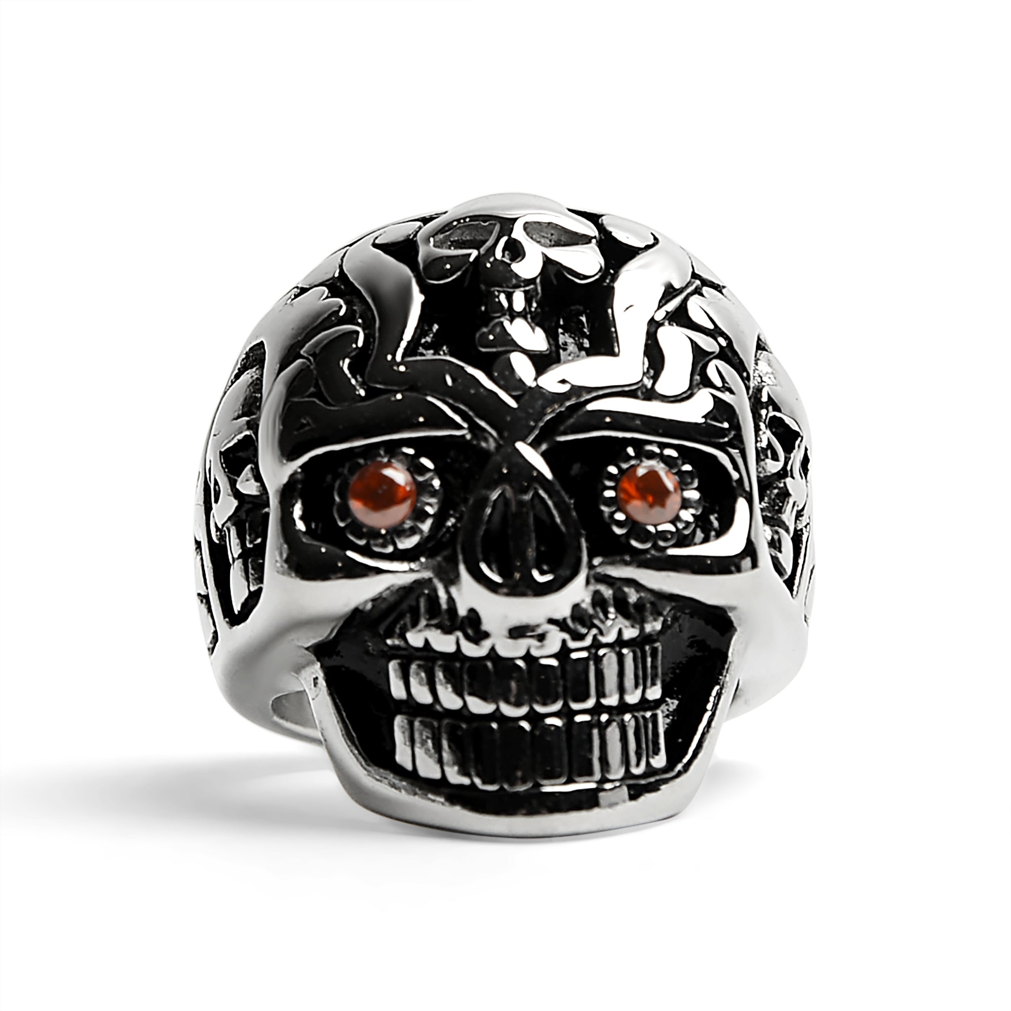 Stainless Steel Red CZ Eyed Sugar Skull Ring / SCR4088、mySite、dreamappss