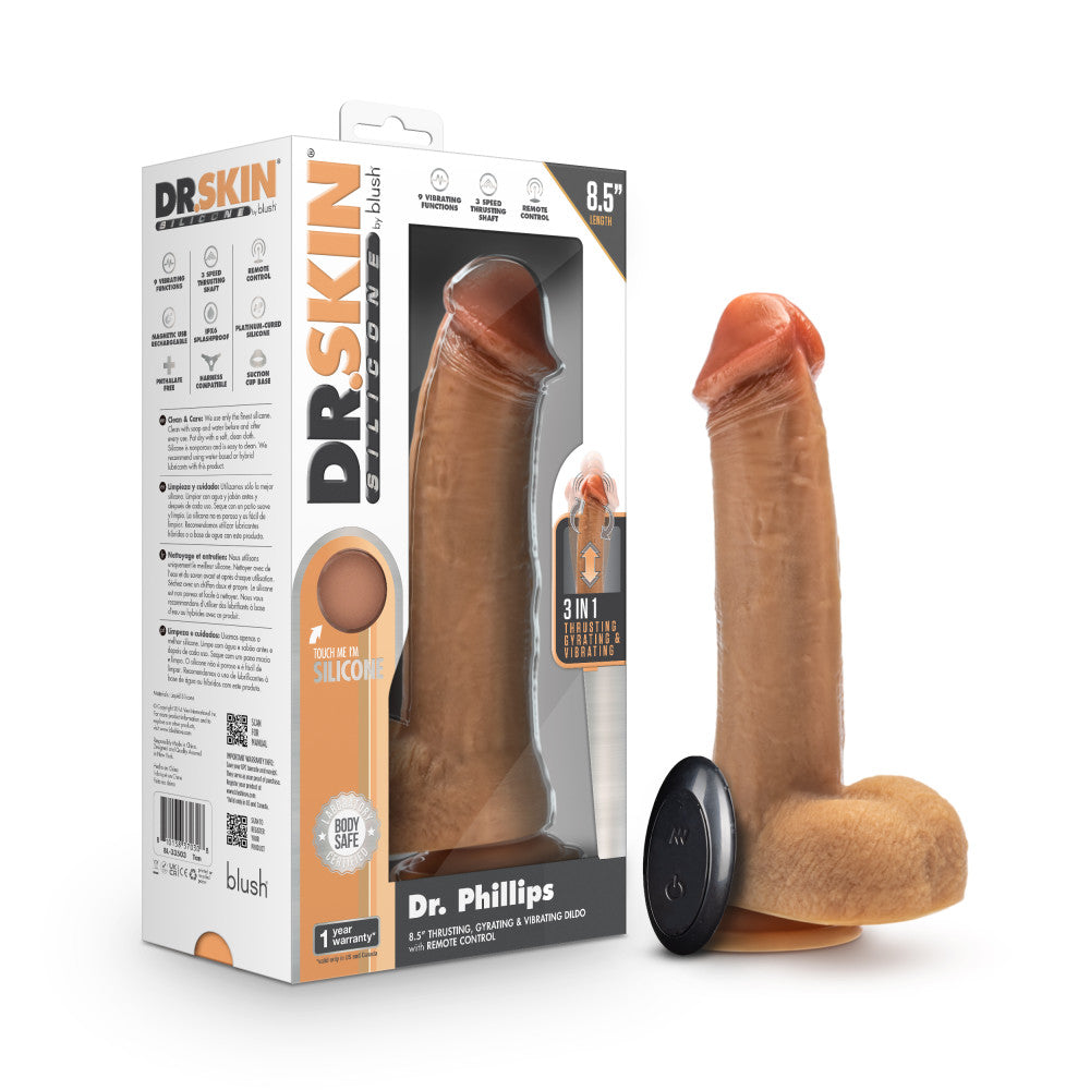 Dr. Skin Silicone By Blush® | Dr. Phillips 9 Inch Vibrating And Thrusting Dildo – Soft Liquid Silicone Realistic Penis With Wireless Remote Control – Beige、mySite、bottomscart