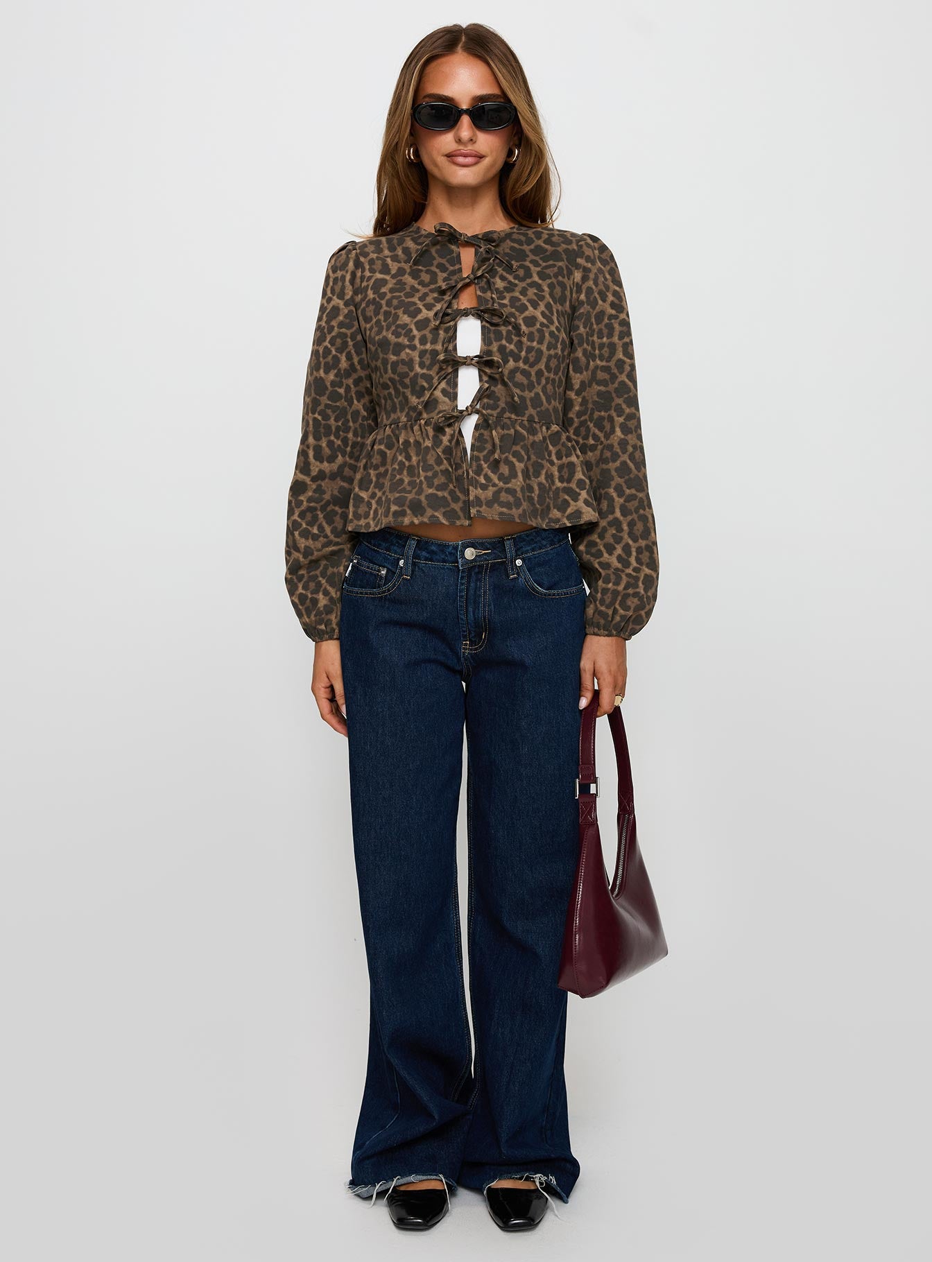 Recognize Tie Detail Long Sleeve Top Leopard、mySite、solidvoid