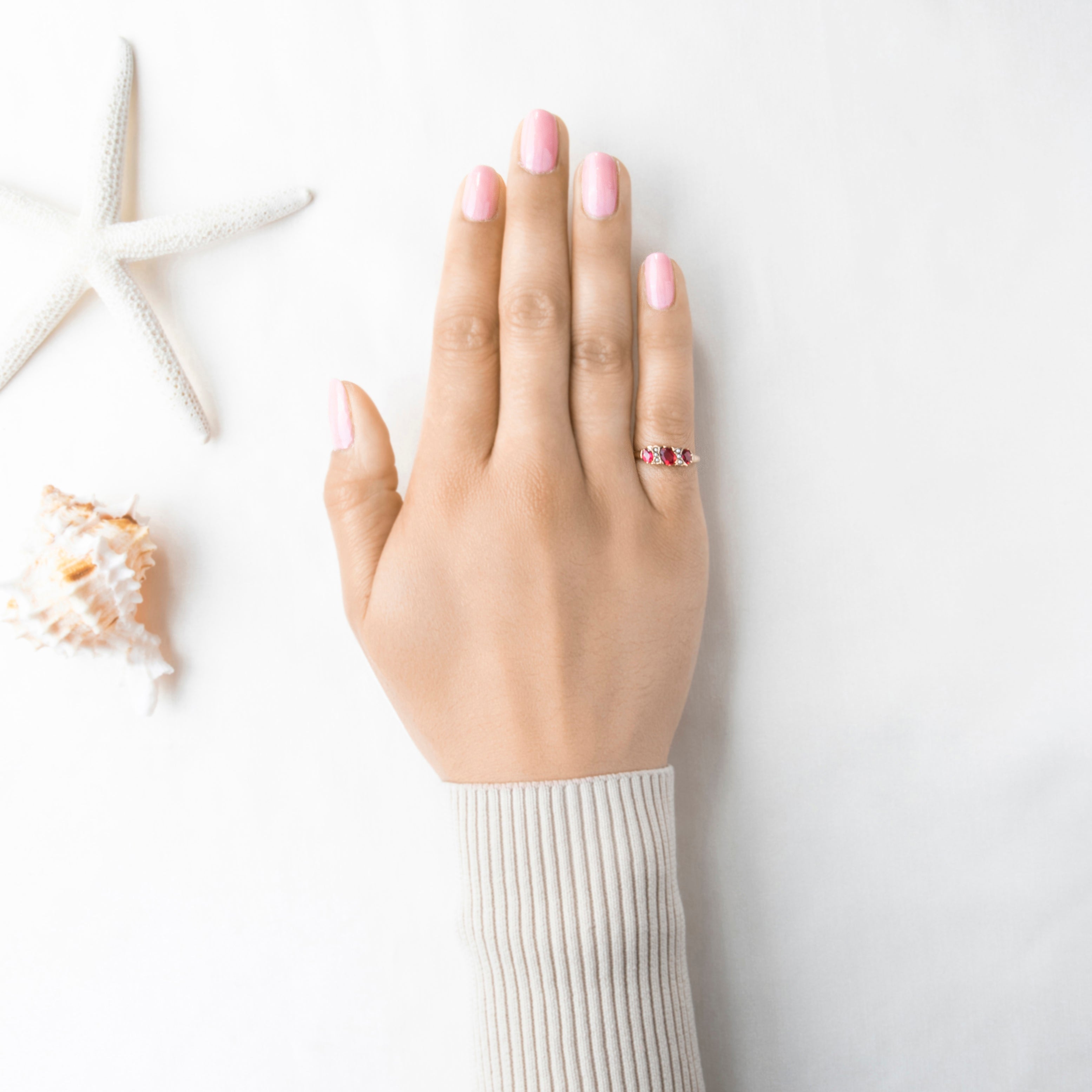 Antique 10k Rosy Yellow Gold Crimson Glass Pearl Trio Ring 7.00、mySite、hinf8tx79