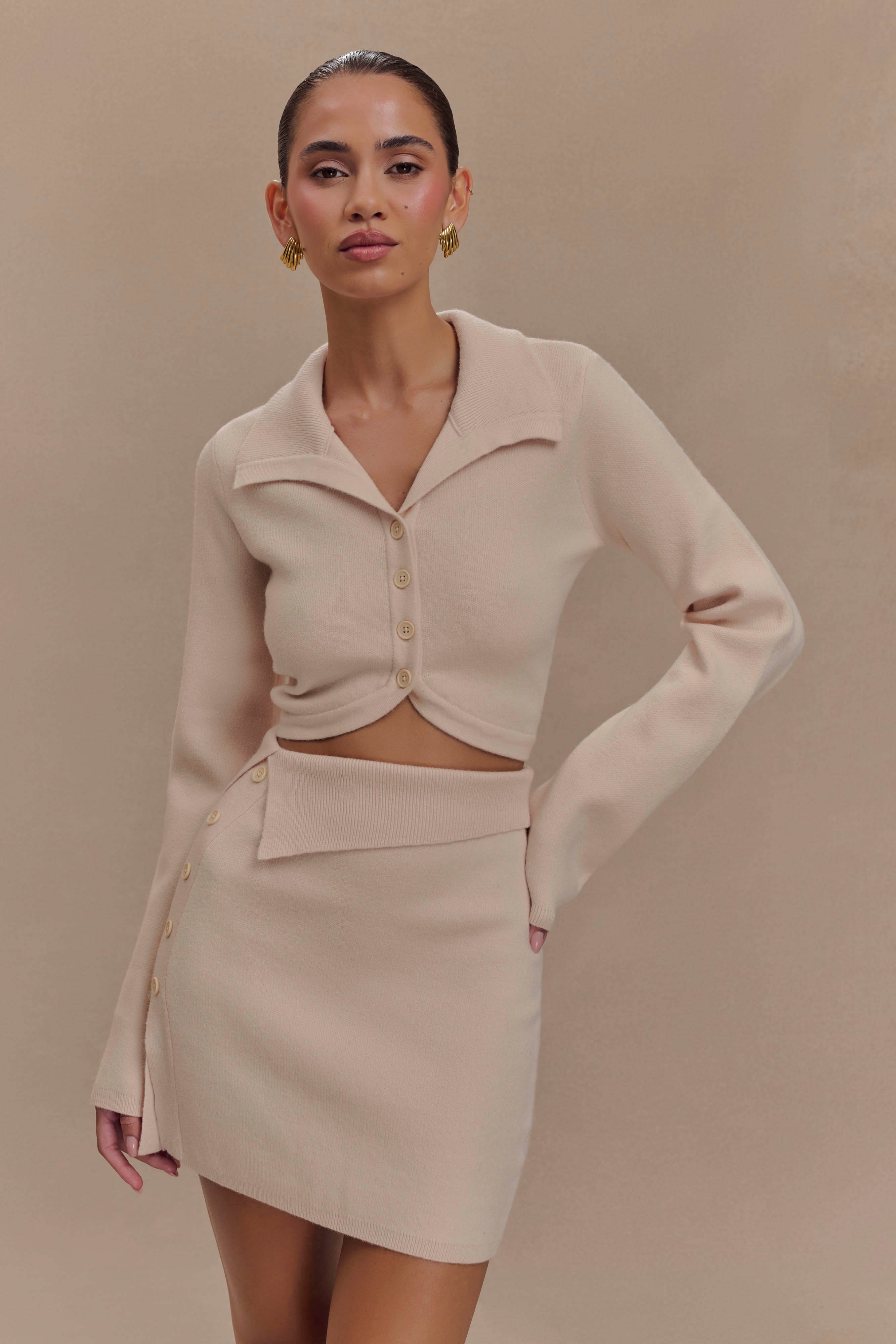 Annabelle Knit Curved Hem Cardigan - Cream、mySite、solidvoid