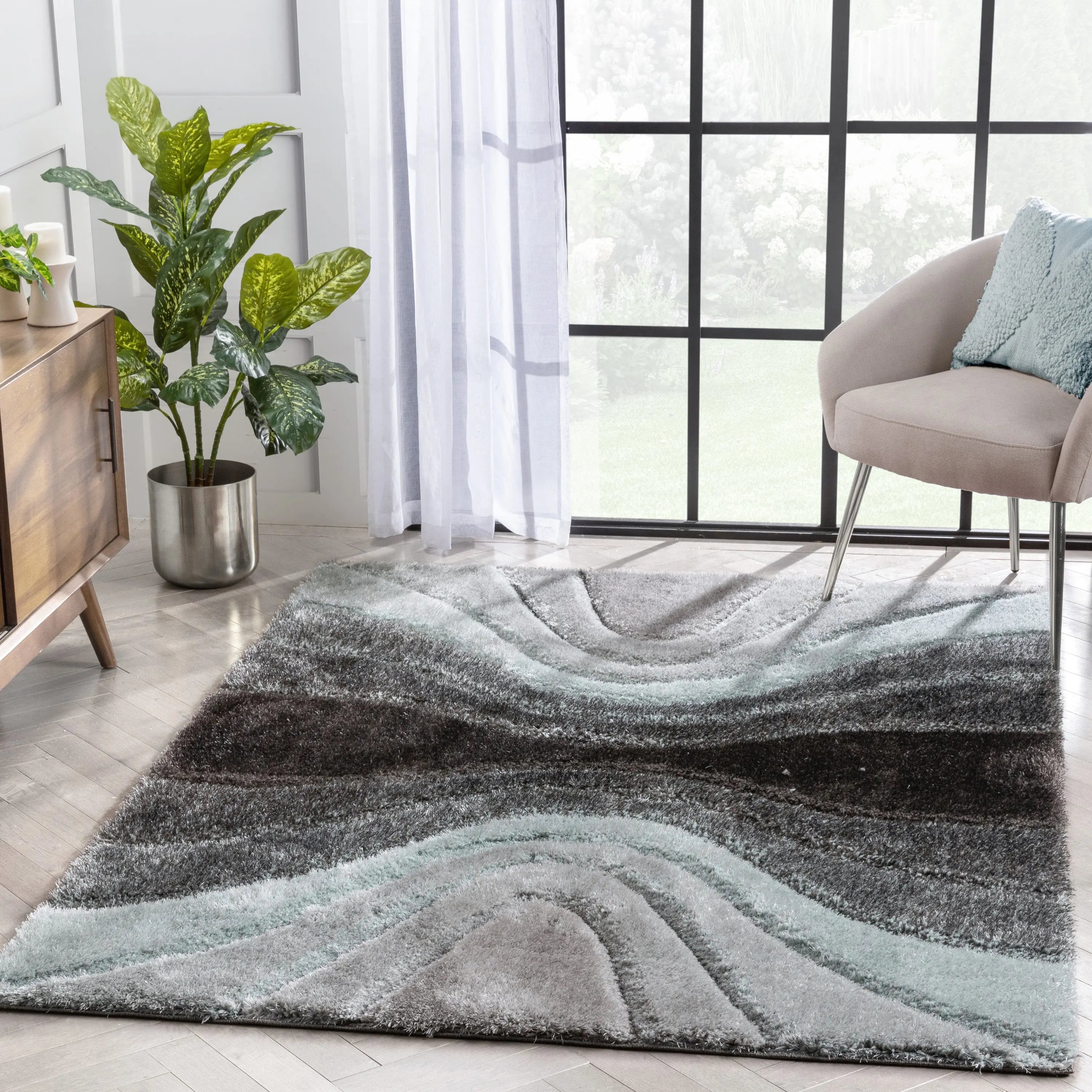 Luz Modern Geometric Light Blue 3D Textured Thick & Soft Shag Rug、mySite、gigharbornorthrealestate