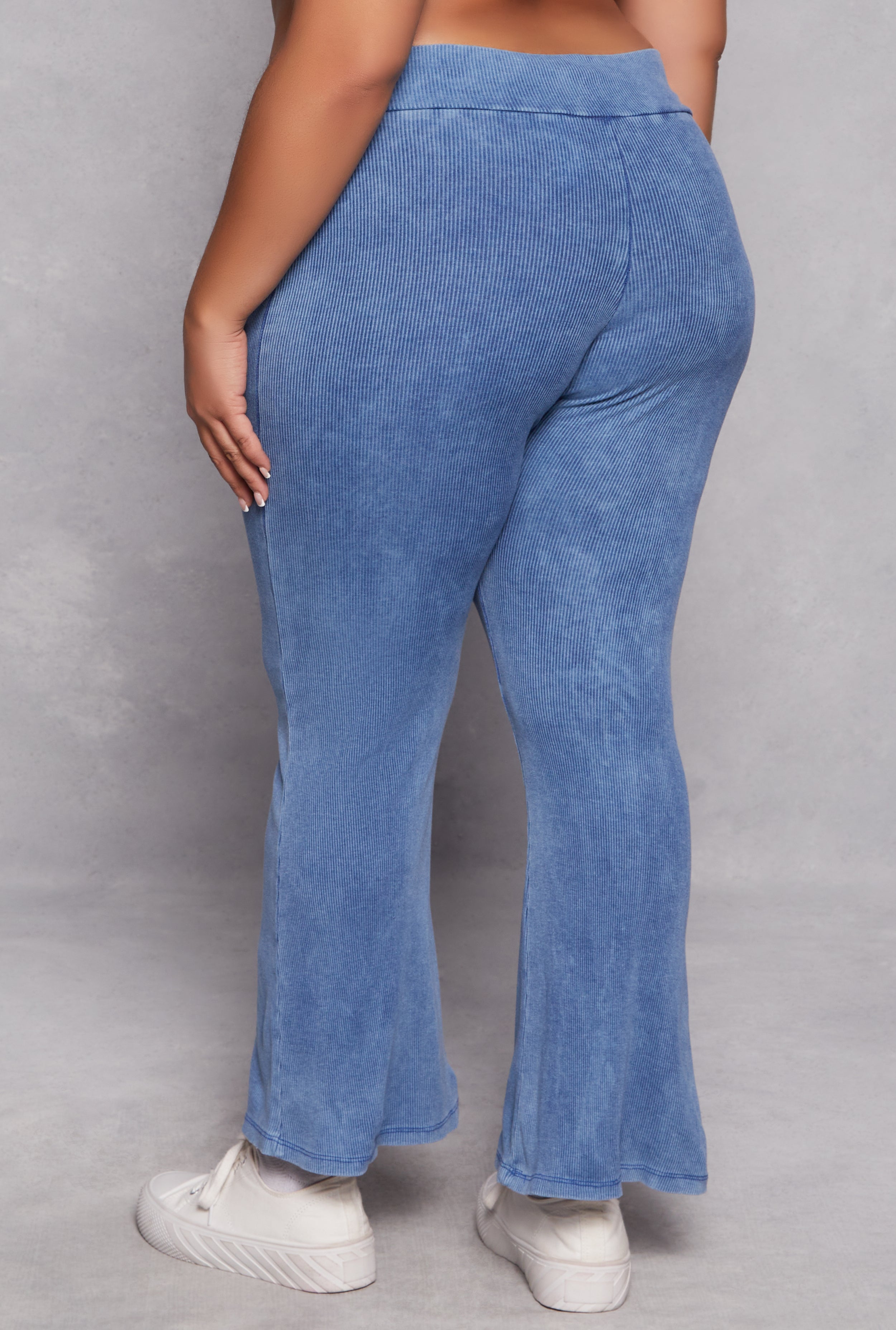 Plus Size Acid Wash Pintuck Flare Pants、mySite、camillekostekn