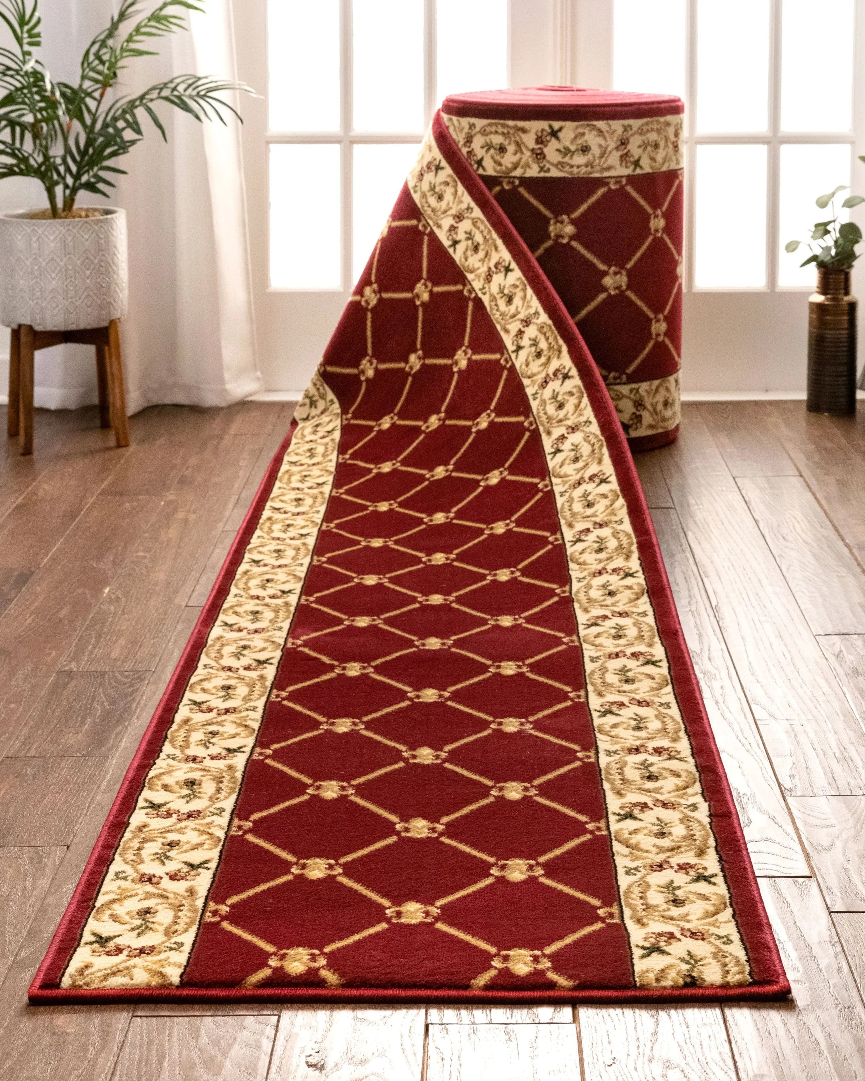 Fleur De Lis Custom Size Runner Formal Red Choose Your Width x Choose Your Length Hallway Runner Rug、mySite、gigharbornorthrealestate
