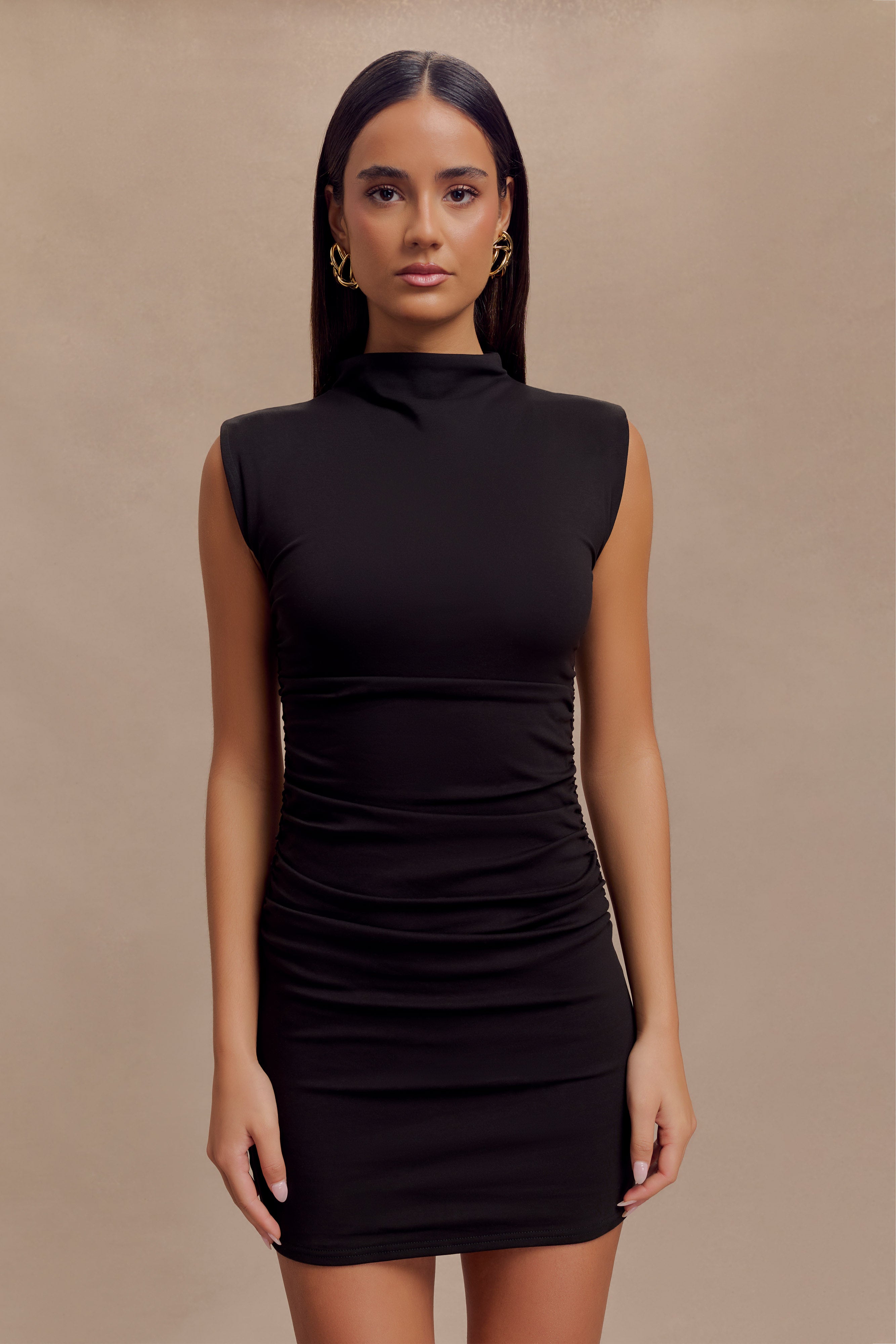 Elliot High Neck Sleeveless Mini Dress - Black、mySite、solidvoid