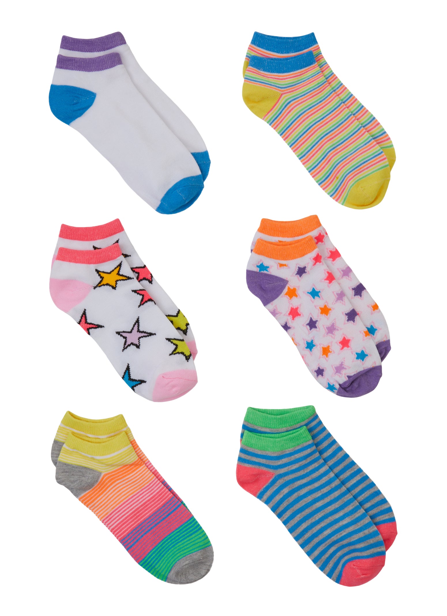 Girls 6 Pack Assorted Print Ankle Socks、mySite、camillekostekn
