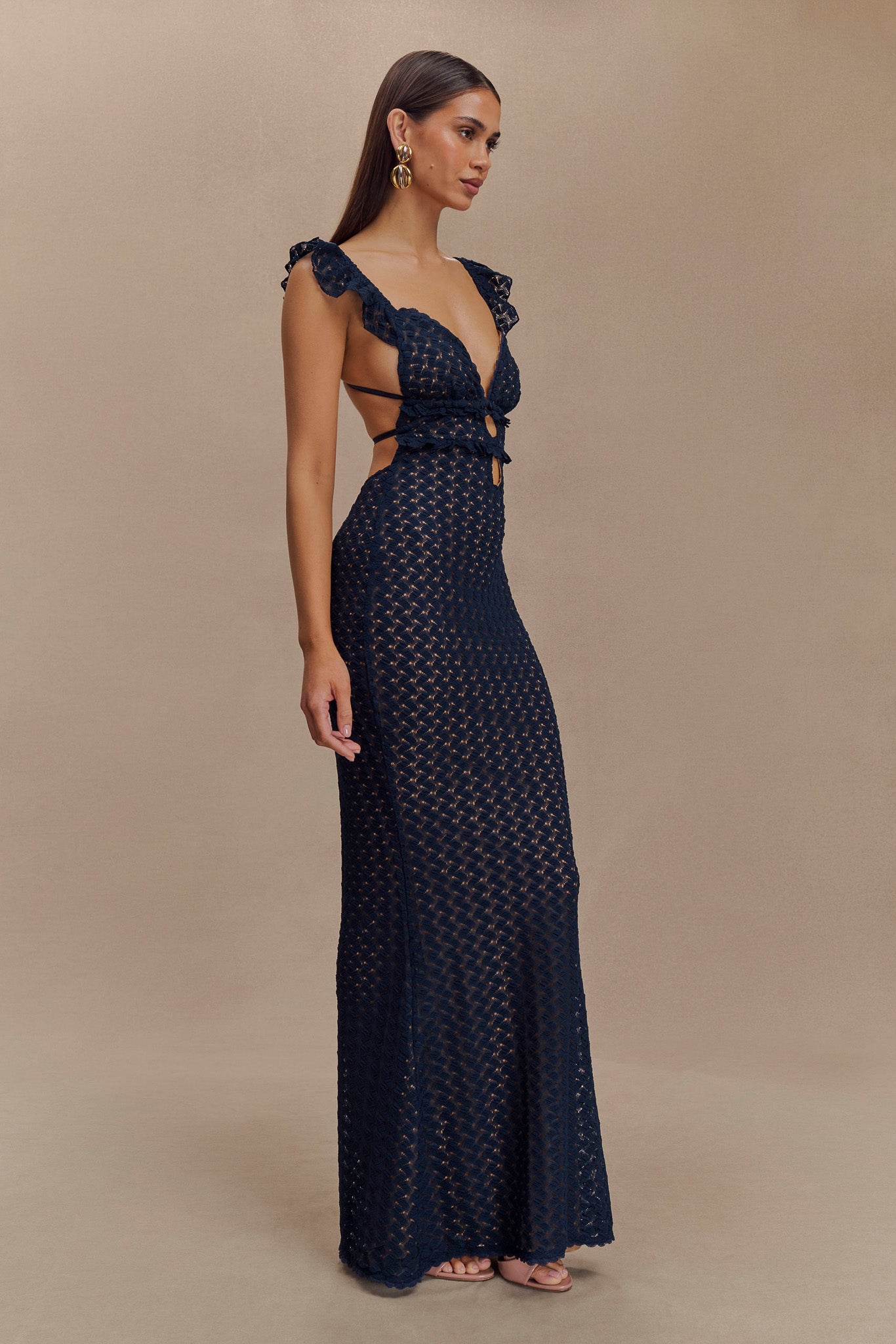 Ezra Lace Maxi Dress - Navy、mySite、solidvoid