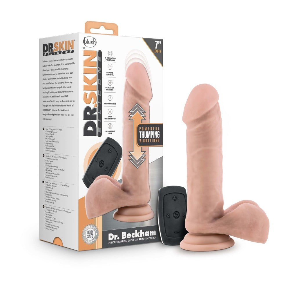 Dr. Skin Silicone By Blush® | Dr. Beckham Vanilla 7.5-Inch Long Rechargeable Remote Control Vibrating Dildo With Suction Cup Base、mySite、bottomscart