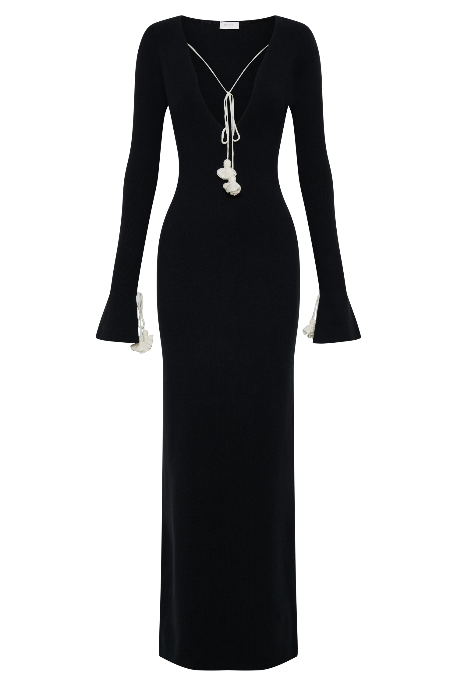 Erica Knit Maxi Dress With Floral Ties - Black And White、mySite、solidvoid