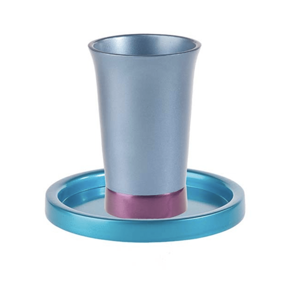 Anodized Aluminum Kiddush Cup and Dish by Yair Emanuel - Turquoise and Purple、mySite、topwebapps