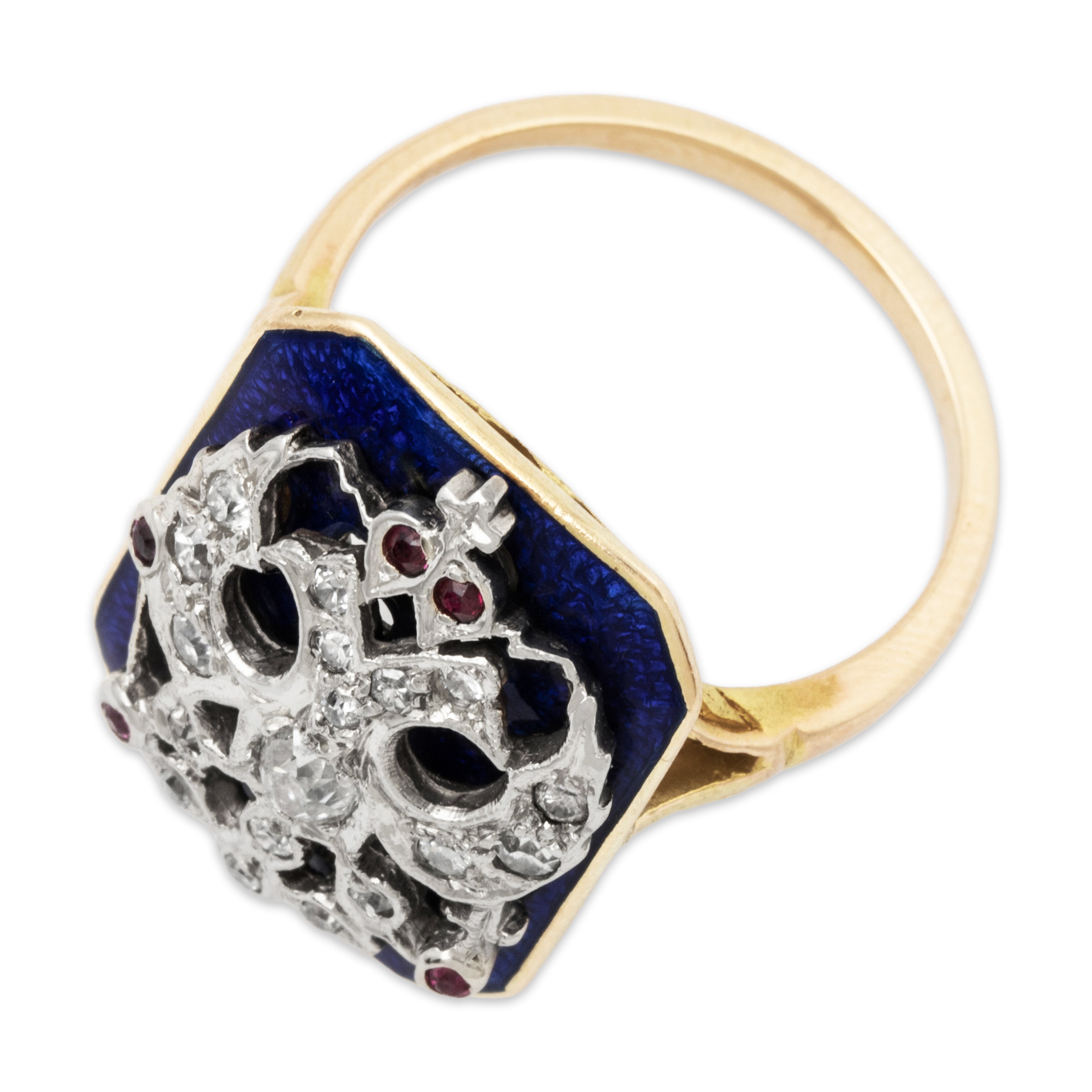 Antique 14k Yellow Gold Natural Diamond Synthetic Ruby Two-Headed Eagle Ring、mySite、hinf8tx79