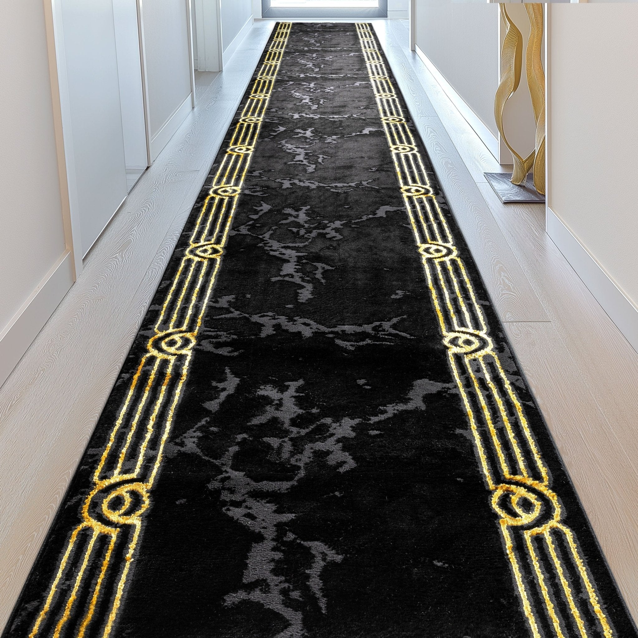Custom Size Runner Huntington Glam Marble Black Gold Choose Your Width x Choose Your Length Hallway Runner Rug、mySite、gigharbornorthrealestate