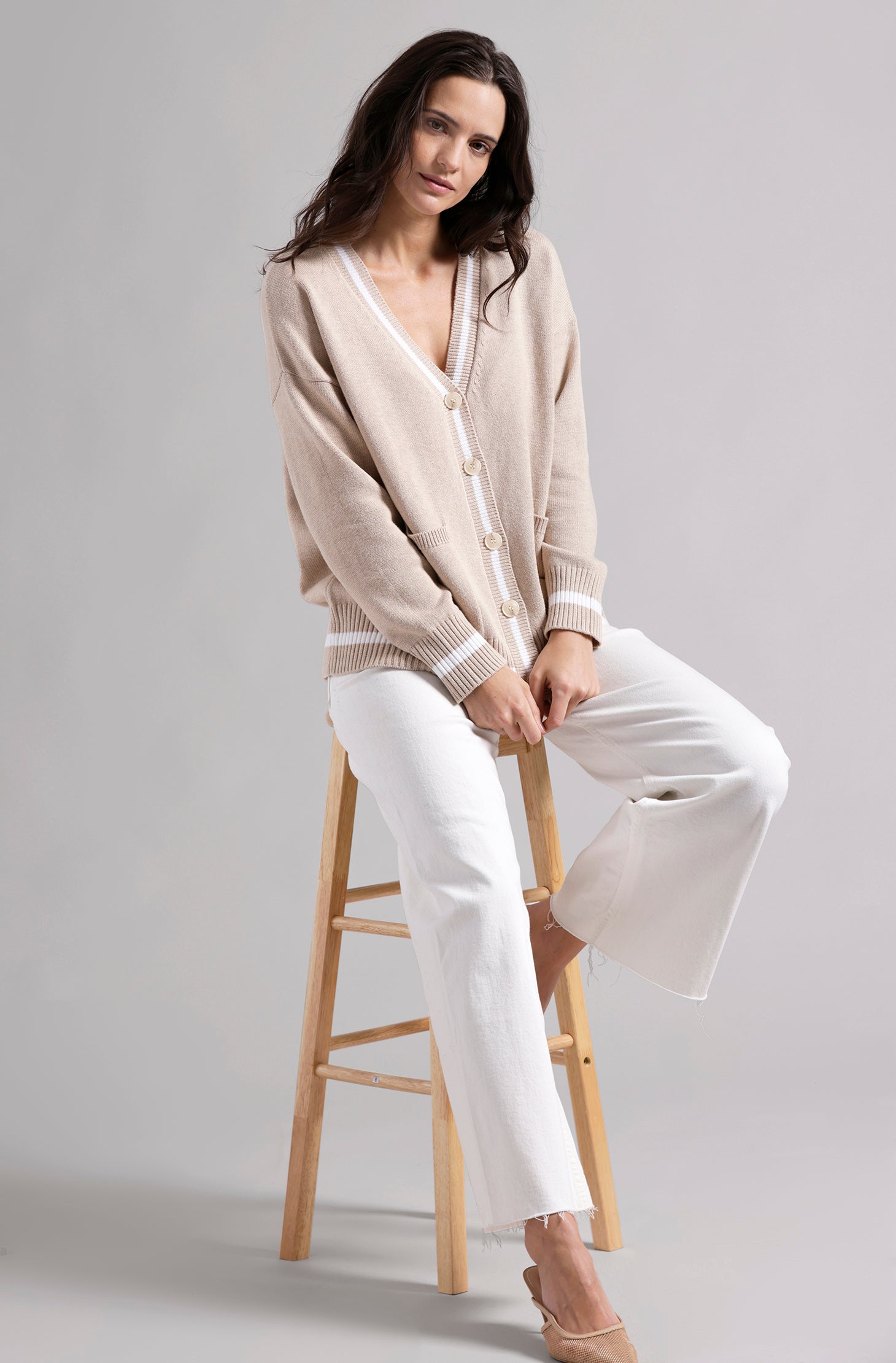 Minnie Rose Cotton Cashmere Oversized Cardigan with Tipping - Final Sale、mySite、noshort
