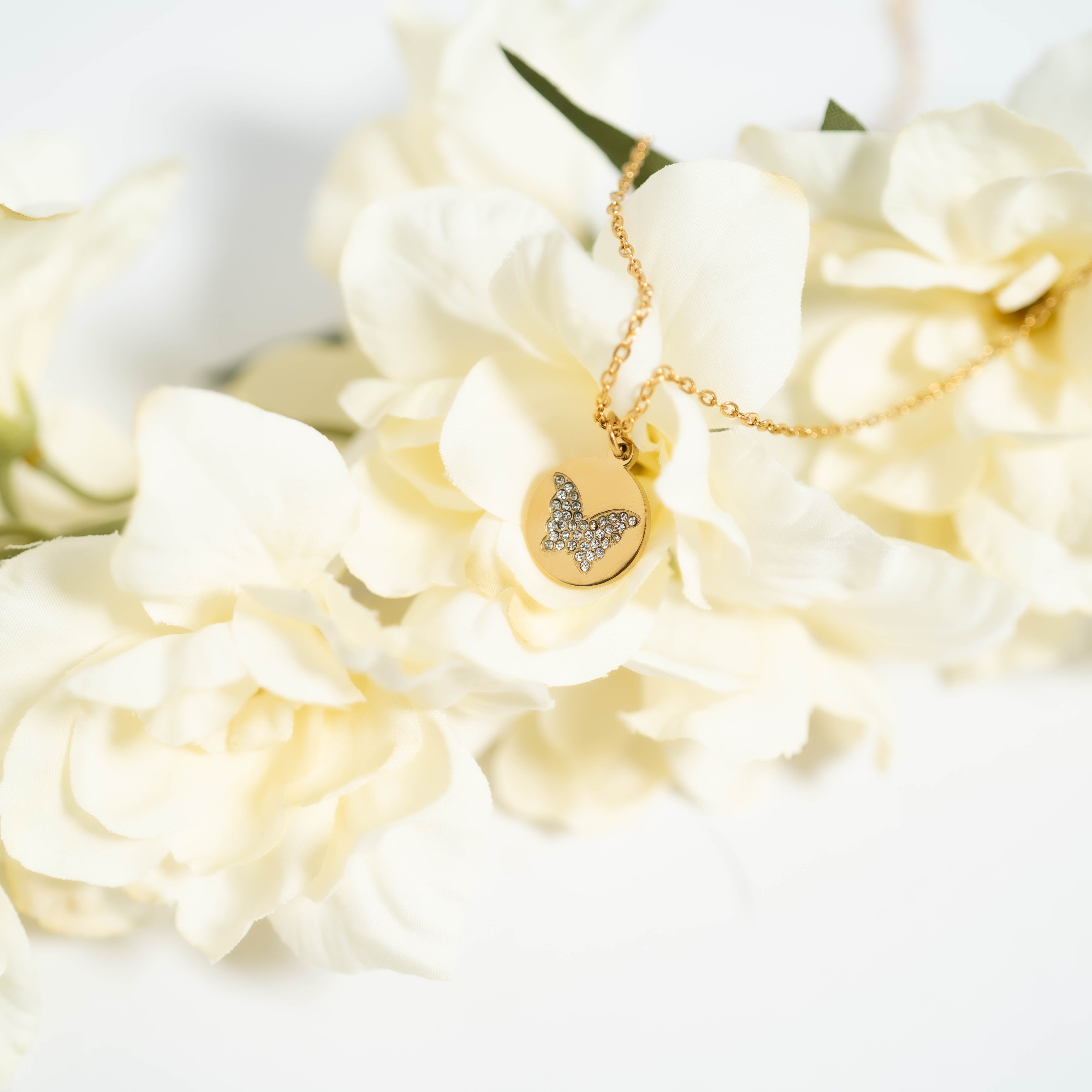 18K Gold PVD Stainless Steel Stone Butterfly Pendant Necklace / CHN0085、mySite、dreamappss