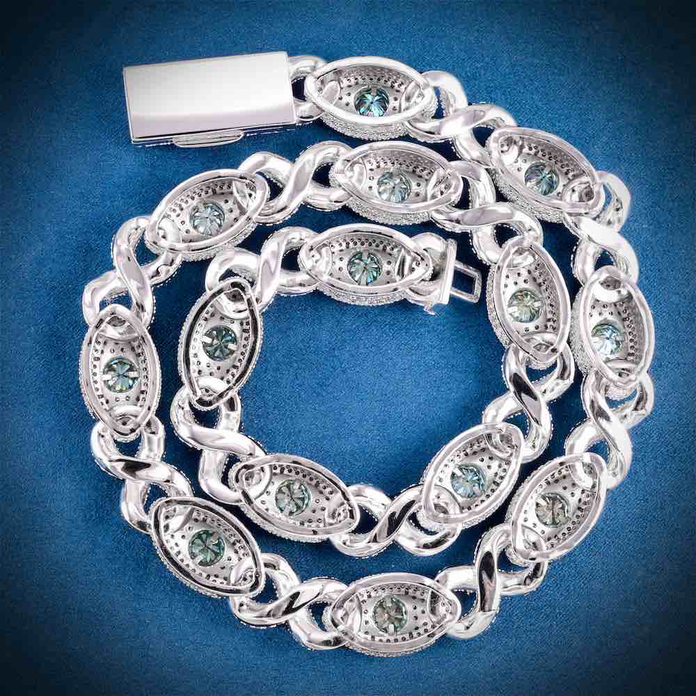 15MM Iced Out Blue Gemstone Evil Eye Eternity Chain 14K Gold、mySite、hinf8tx79