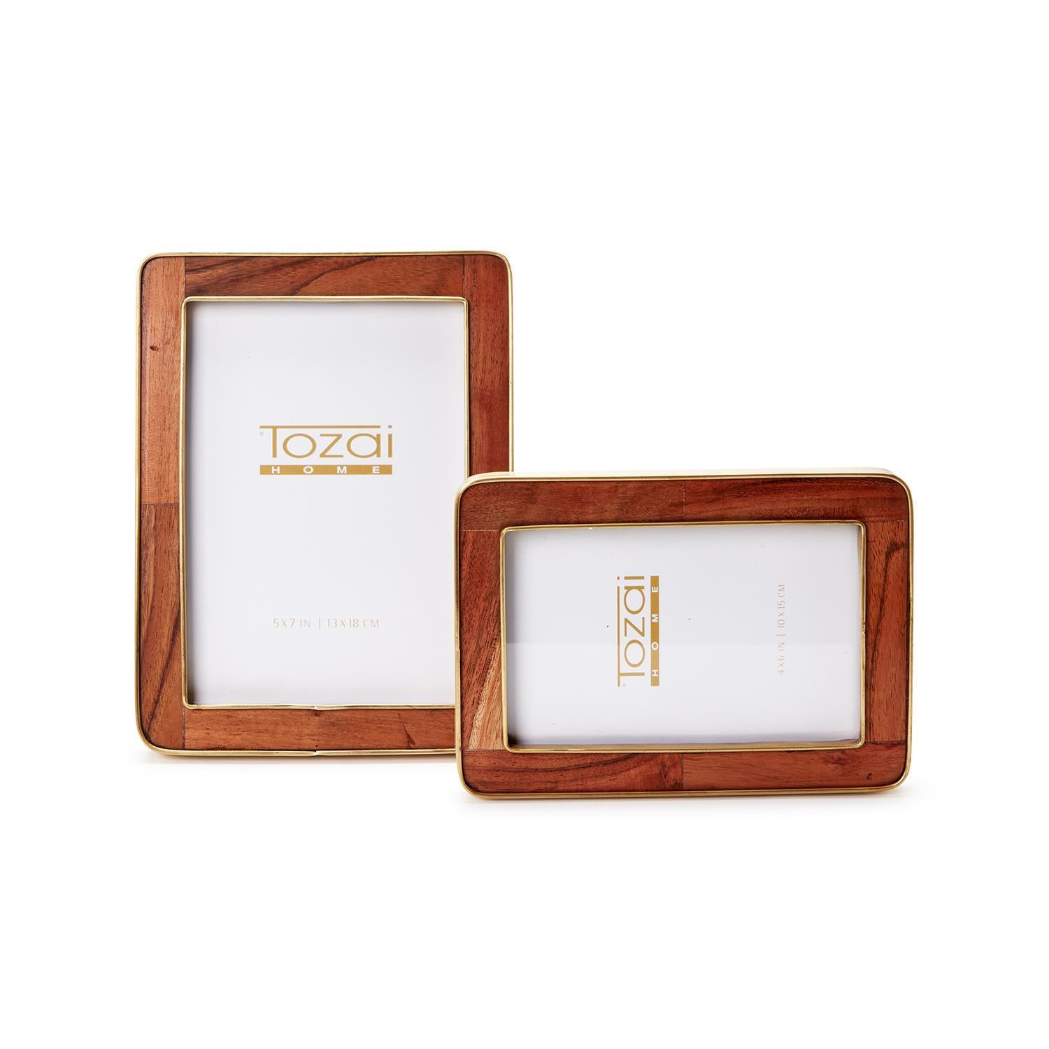  Set Of 2 Wood Rounded Edge with Brass Photo Frames、mySite、elrpsem3k