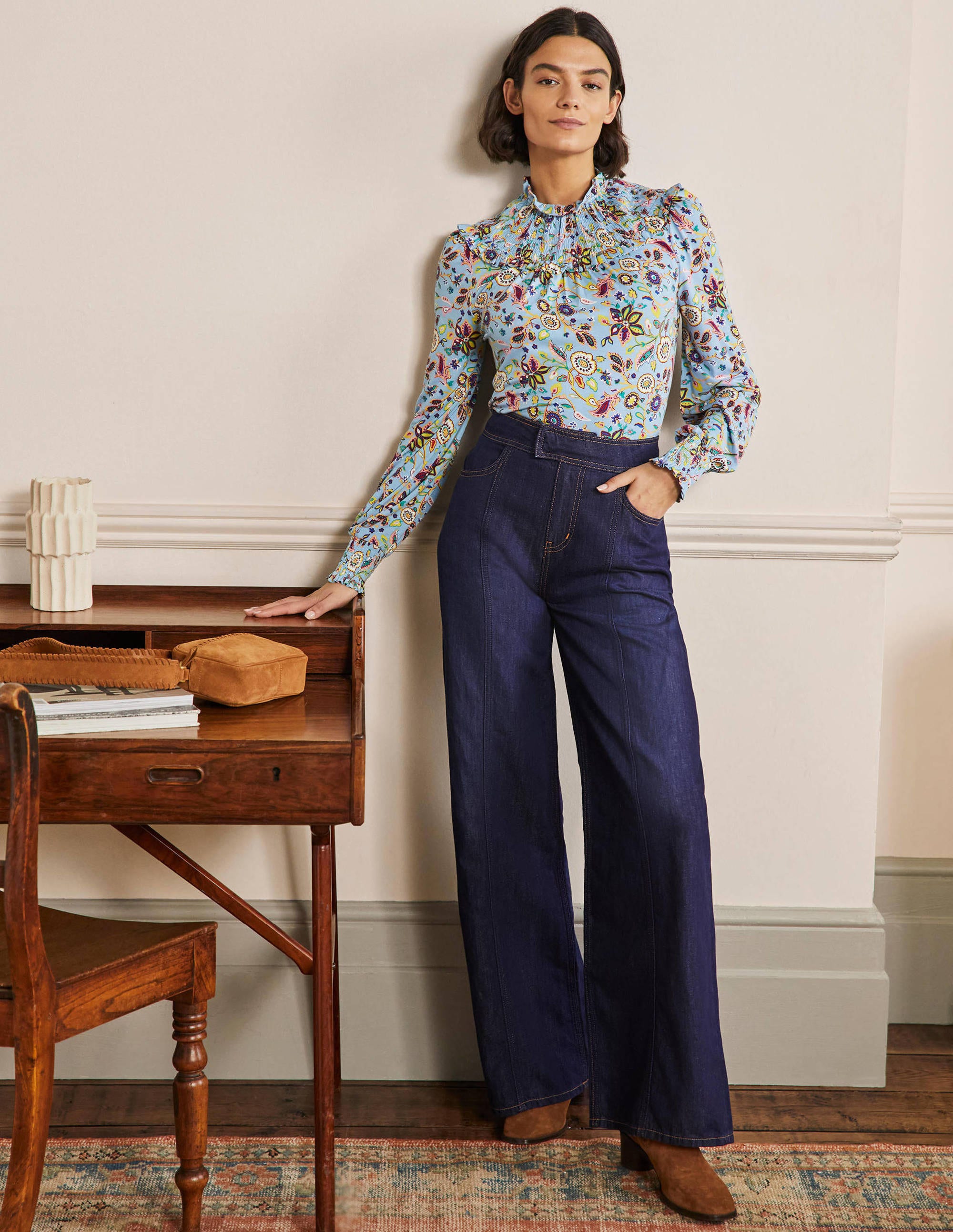  Smocked Neck Jersey Top-Dusty Blue, Opulent Paradise、mySite、ashleygrahame