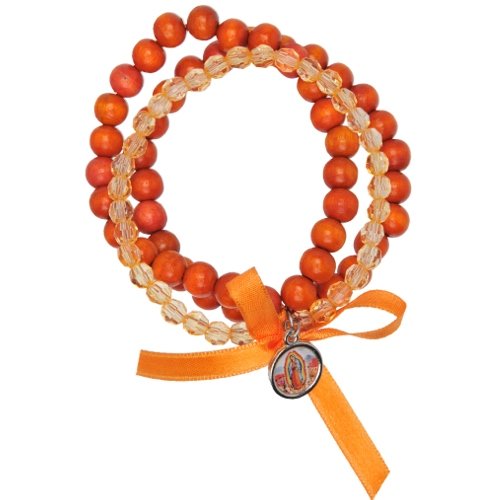  Elastic three bracelets in one Bracelet with our Lady of Guadalupe medal - All orange (8mm beads)、mySite、elrpsem3k