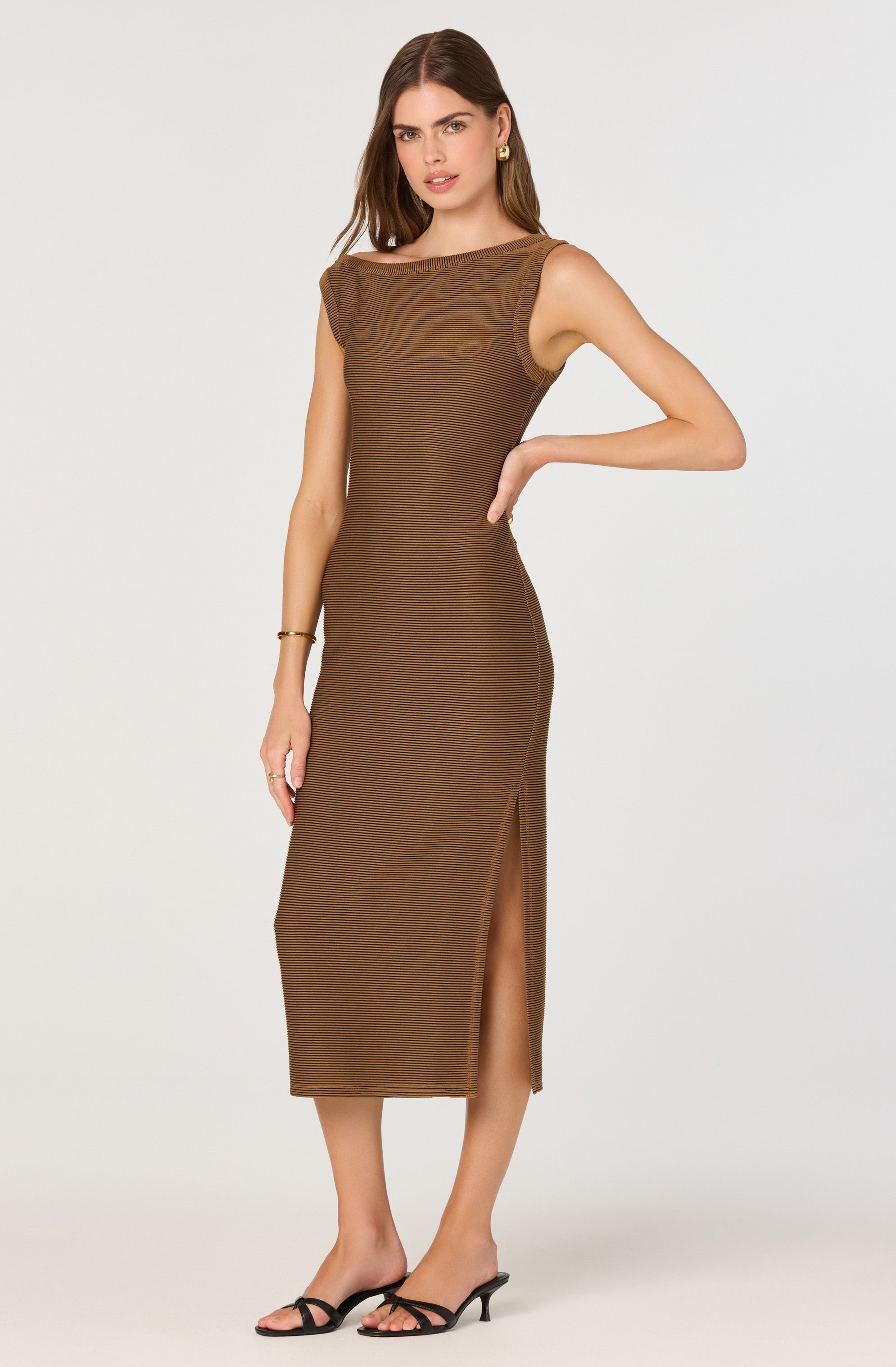 Off Shoulder Ribbed Knit Dress、mySite、solidvoid