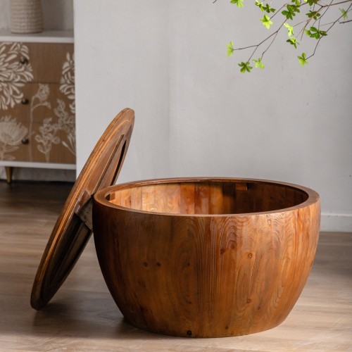 31.50"Vintage Style Bucket Shaped Coffee Table for Office, Dining Room and Living Room(Same SKU:W757P170149)、、xpatfood