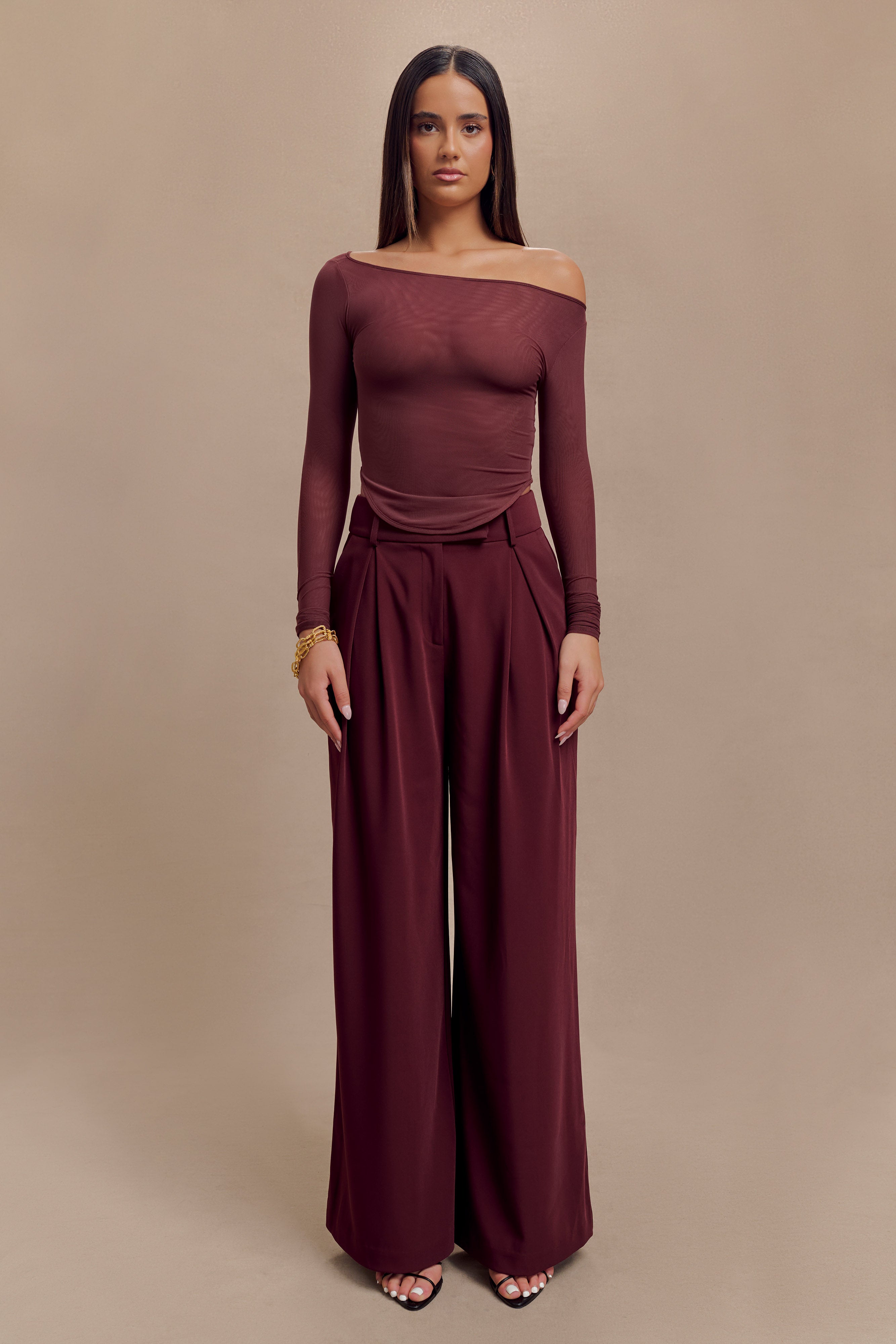 Colette Boat Neck Mesh Top - Mahogany、mySite、solidvoid