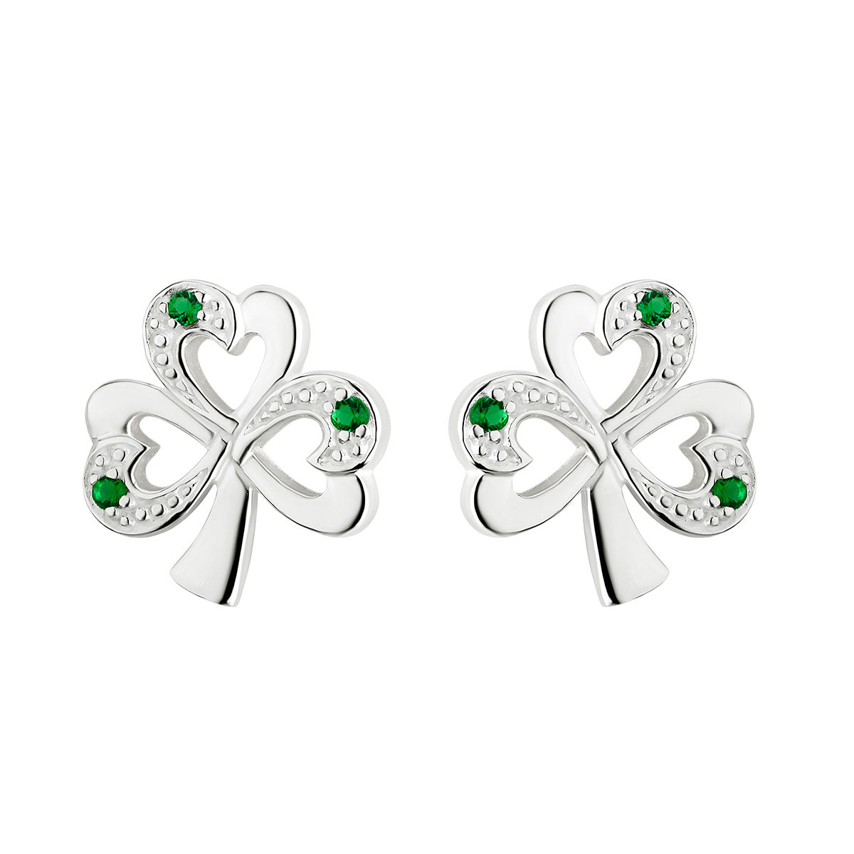  Silver Synthetic Emerald Shamrock Stud Earrings