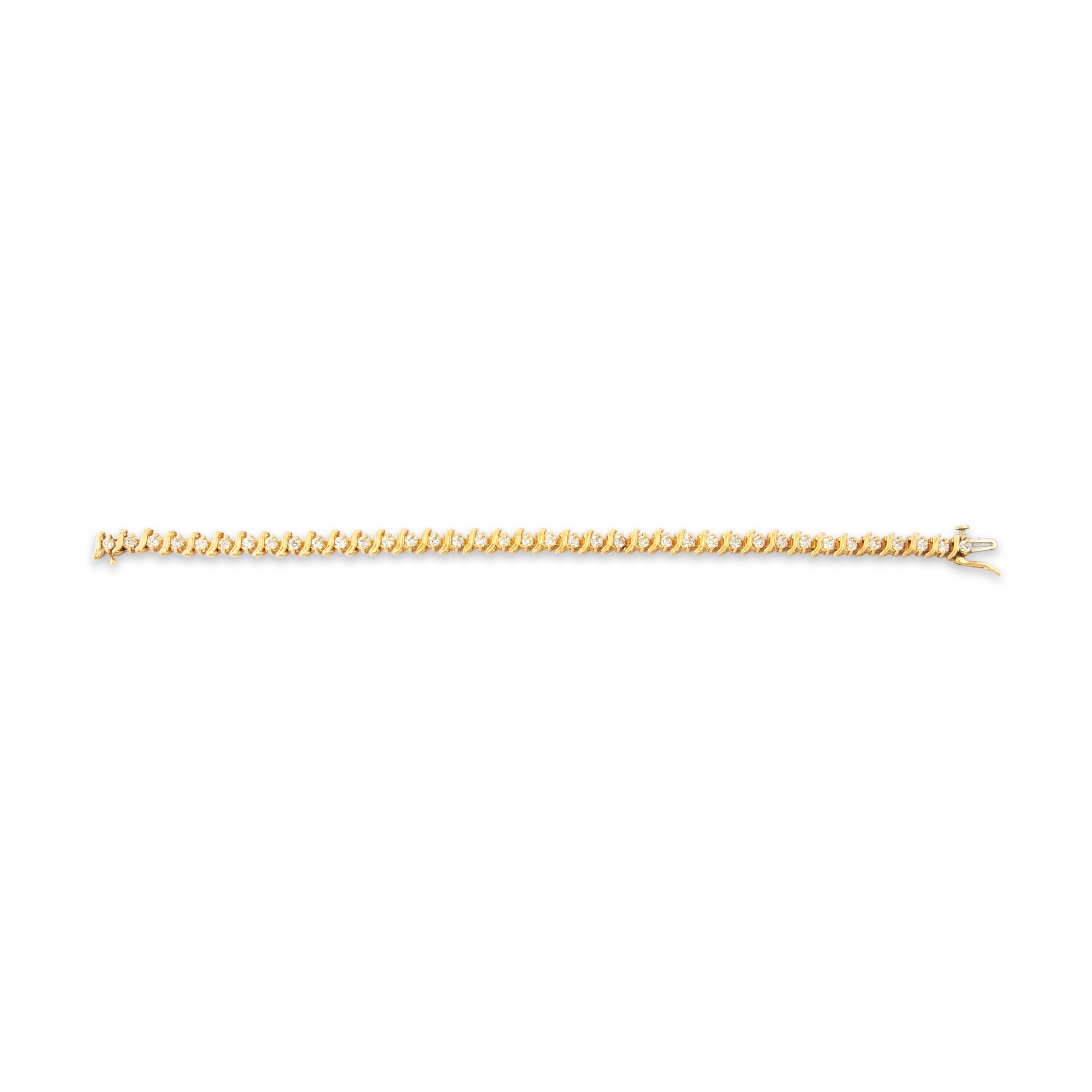 Vintage 14k Yellow Gold 2.09cttw Diamond Lovely Wavy Tennis Bracelet 6.75、mySite、hinf8tx79