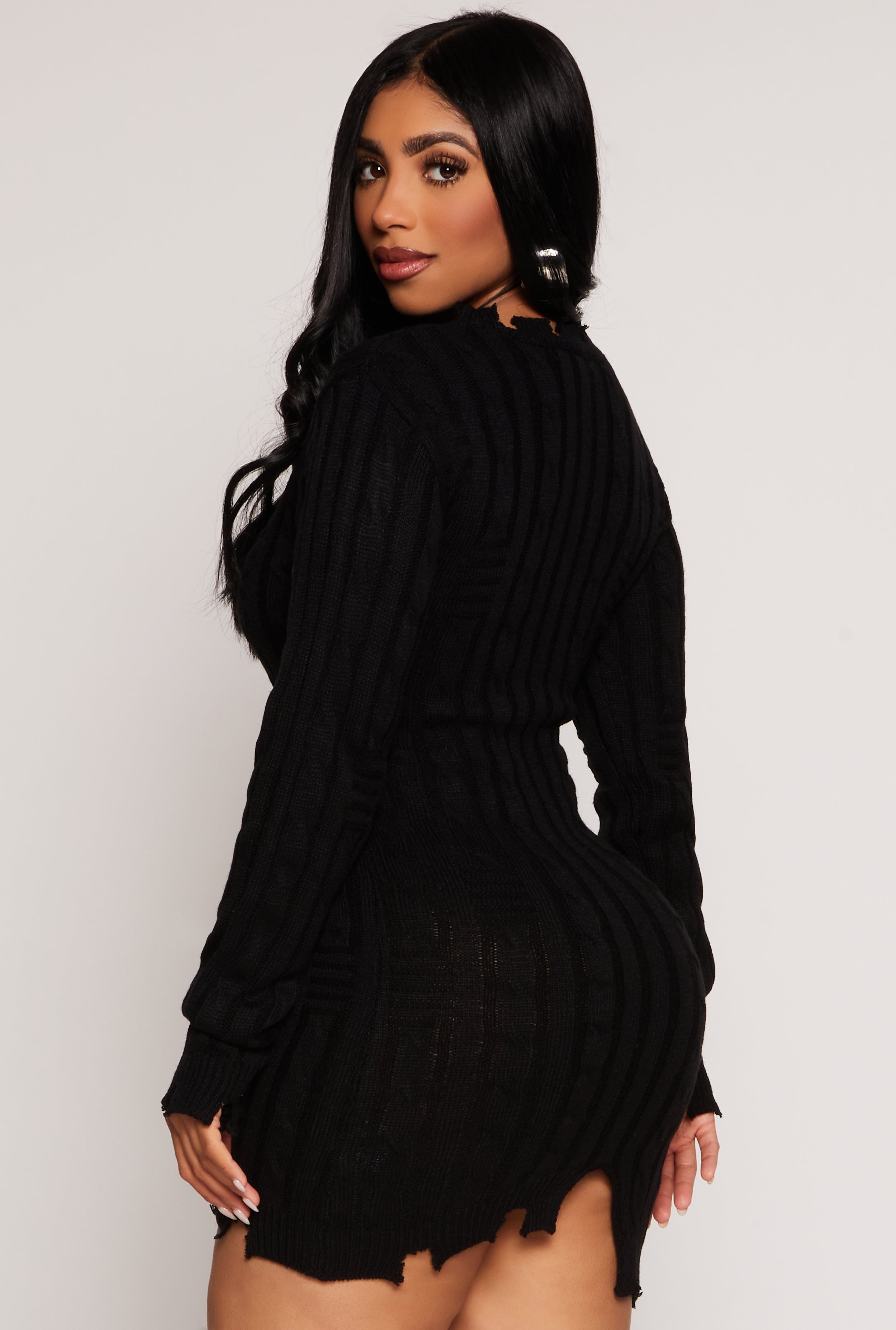 Distressed Hem Mini Sweater Dress、mySite、camillekostekn