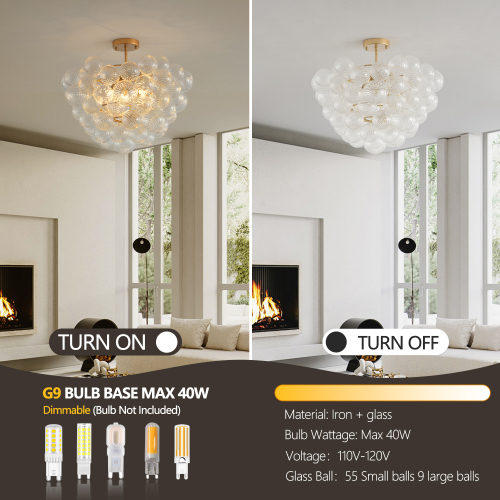 27.5-Inch Gold Pendant Light Chandelier with Threaded Clear Glass Globe Shade – Adjustable Height, Ideal for Living Room, Dining Room, Kitchen (No Bulbs)、、eastwooduniform