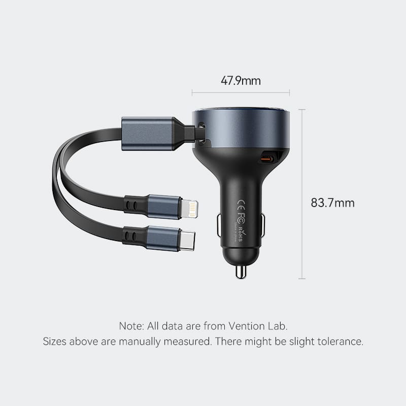 Vention Car Charger with Built-In Cable、mySite、fannypackpong