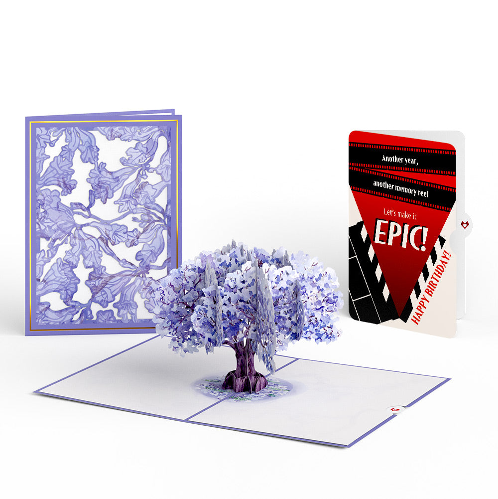 Watercolor Jacaranda Tree Birthday Pop-Up Card and Epic Reel Sentiment Set、mySite、solidvoid