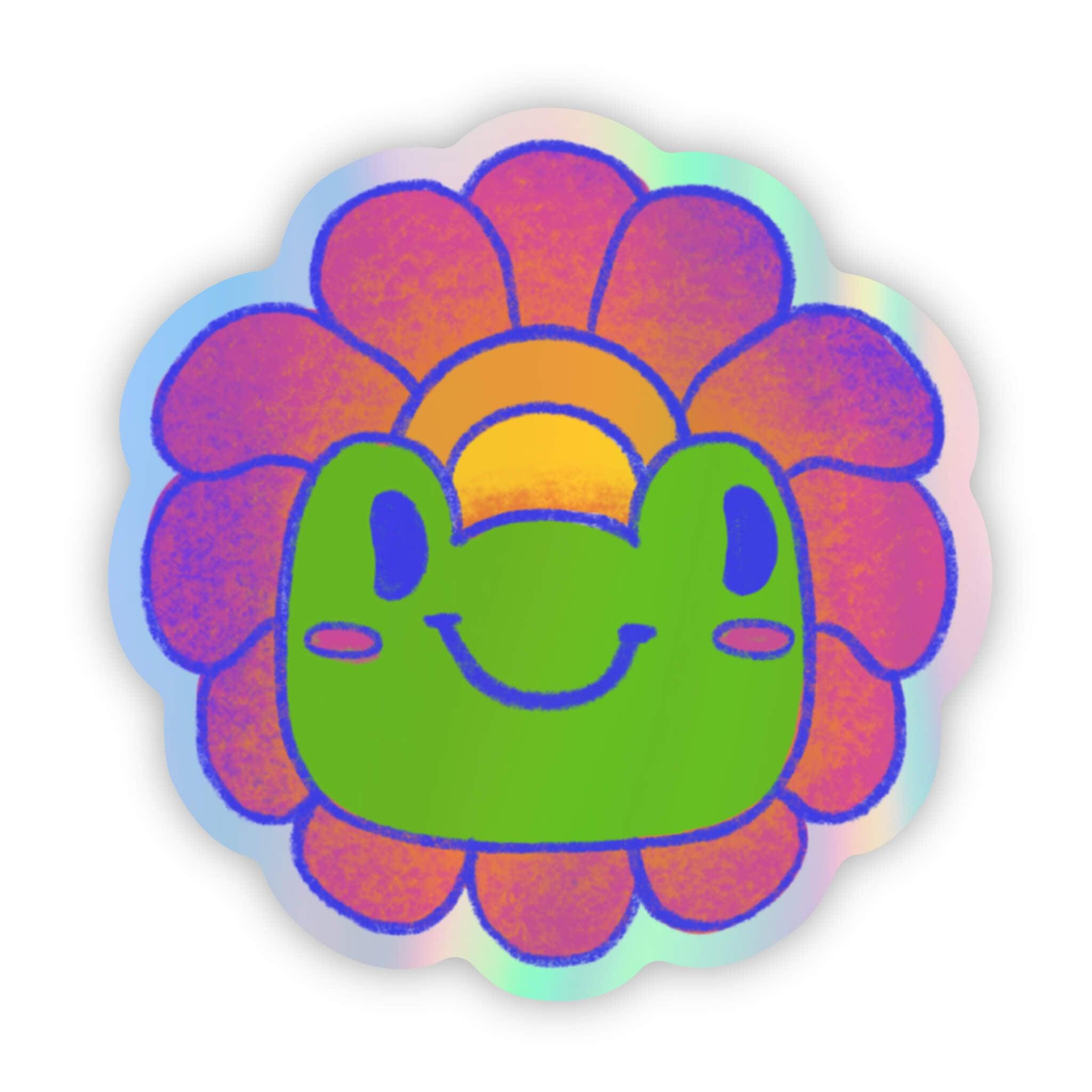  Happy Frog & Flower Face Holographic Sticker、mySite、ghnorth