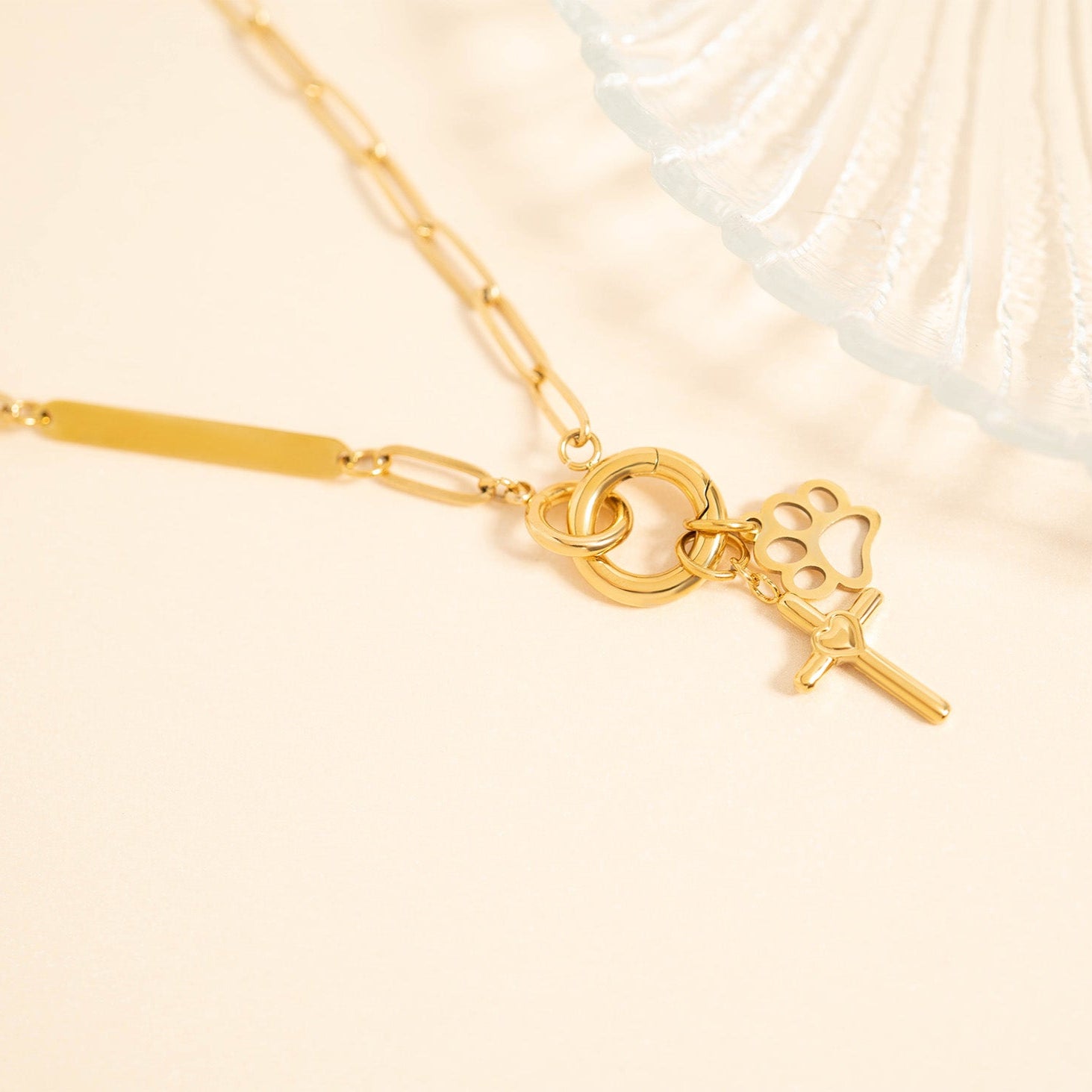 18K Gold PVD Engravable Paperclip Charm Holder Necklace / CHN0079、mySite、dreamappss