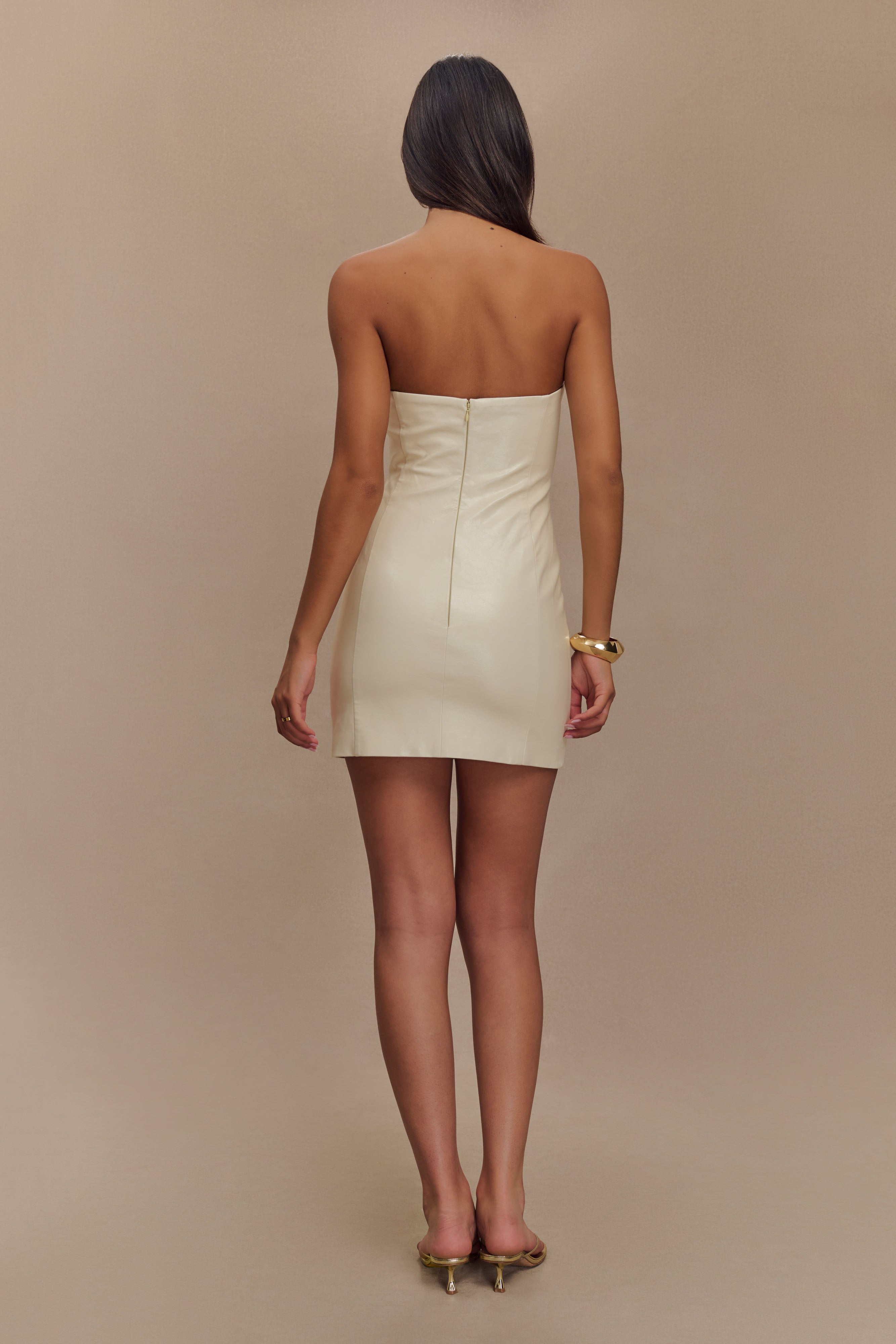 Sophie Faux Leather Strapless Mini Dress - Bone、mySite、solidvoid
